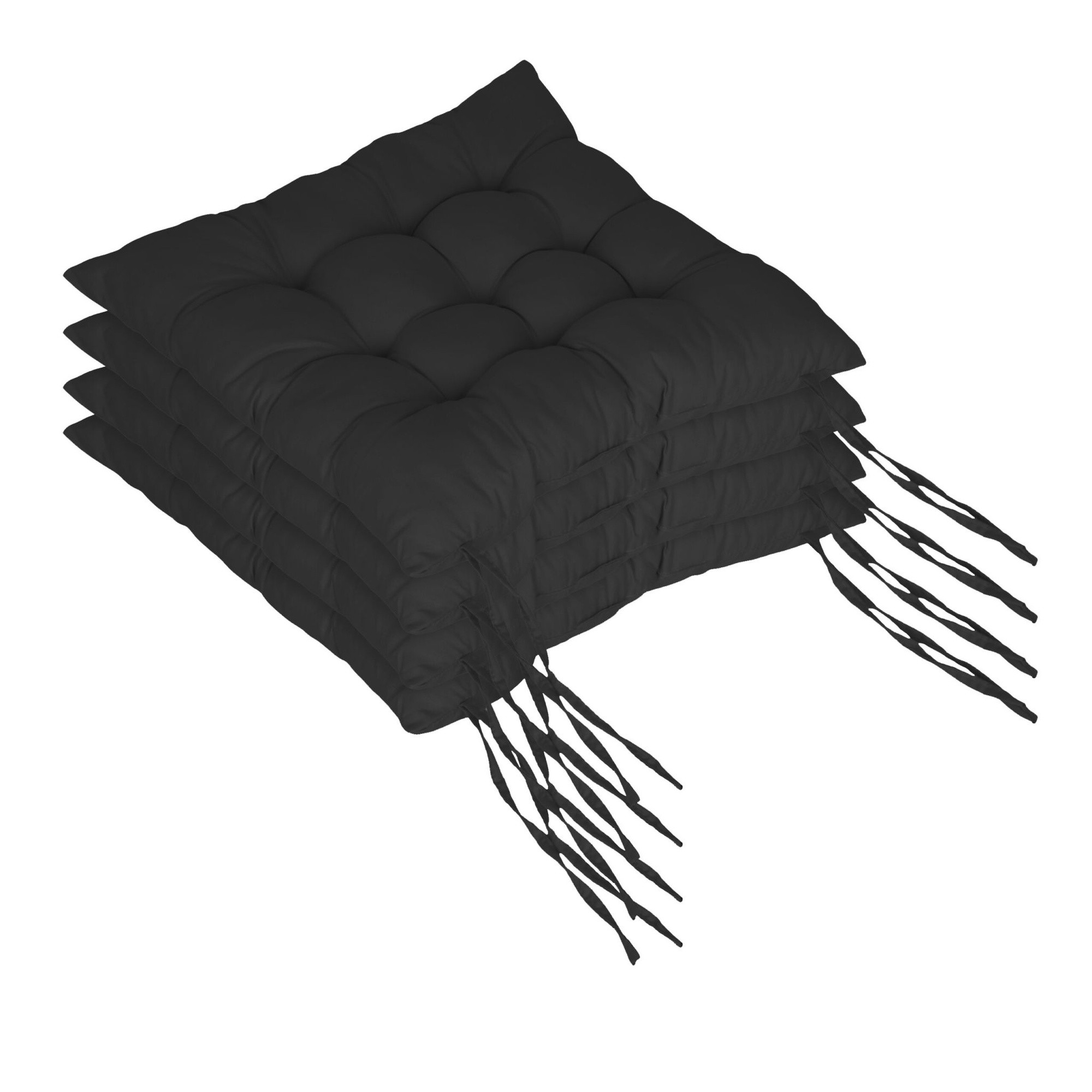 Conjunto de 4 almofadas acolchoadas para cadeiras com amarras.