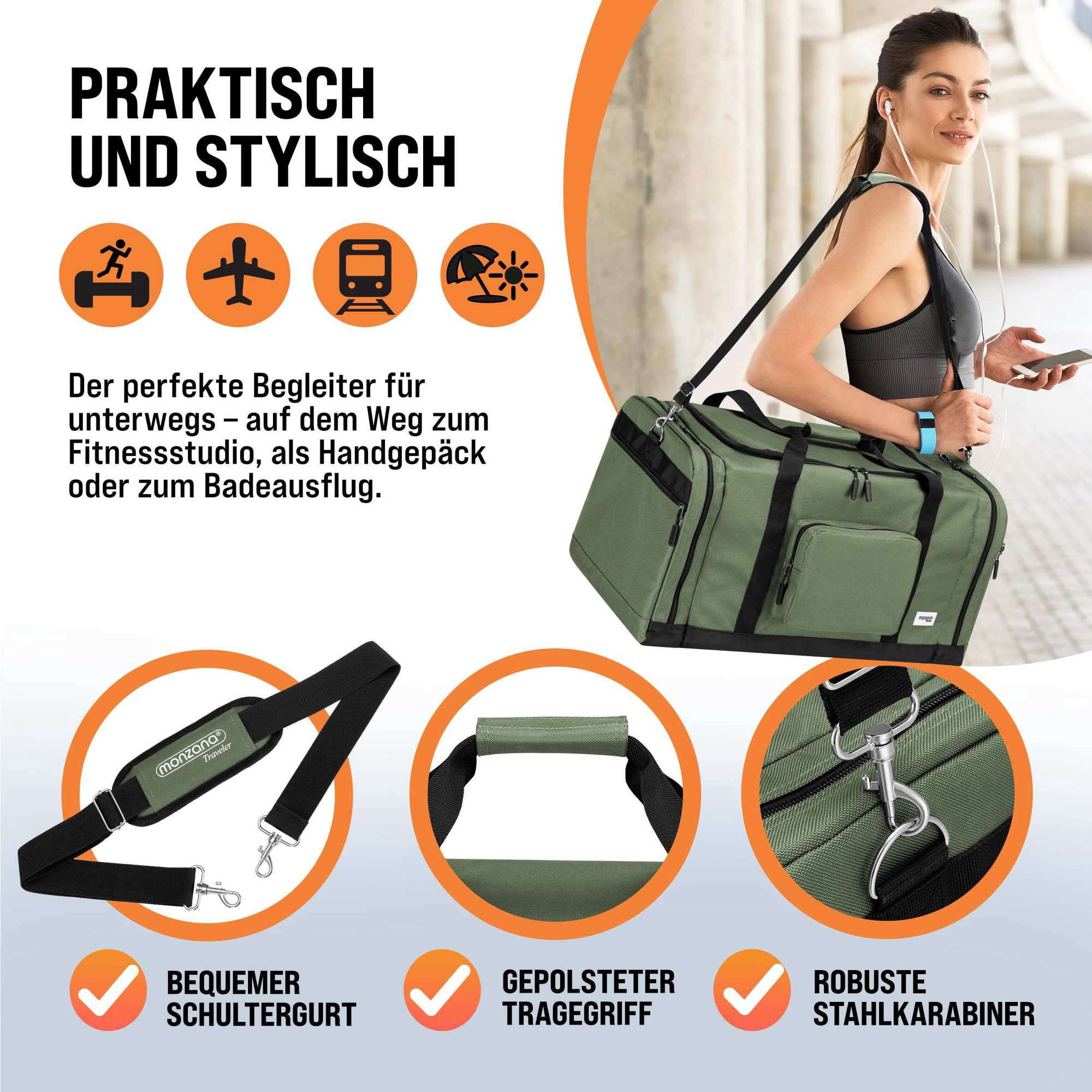Sac de voyage 90L vert – Polyester, plusieurs compartiments