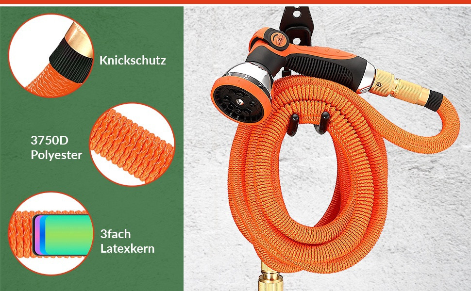 Garden Hose 30m, Flexible, 10-Function Spray Head