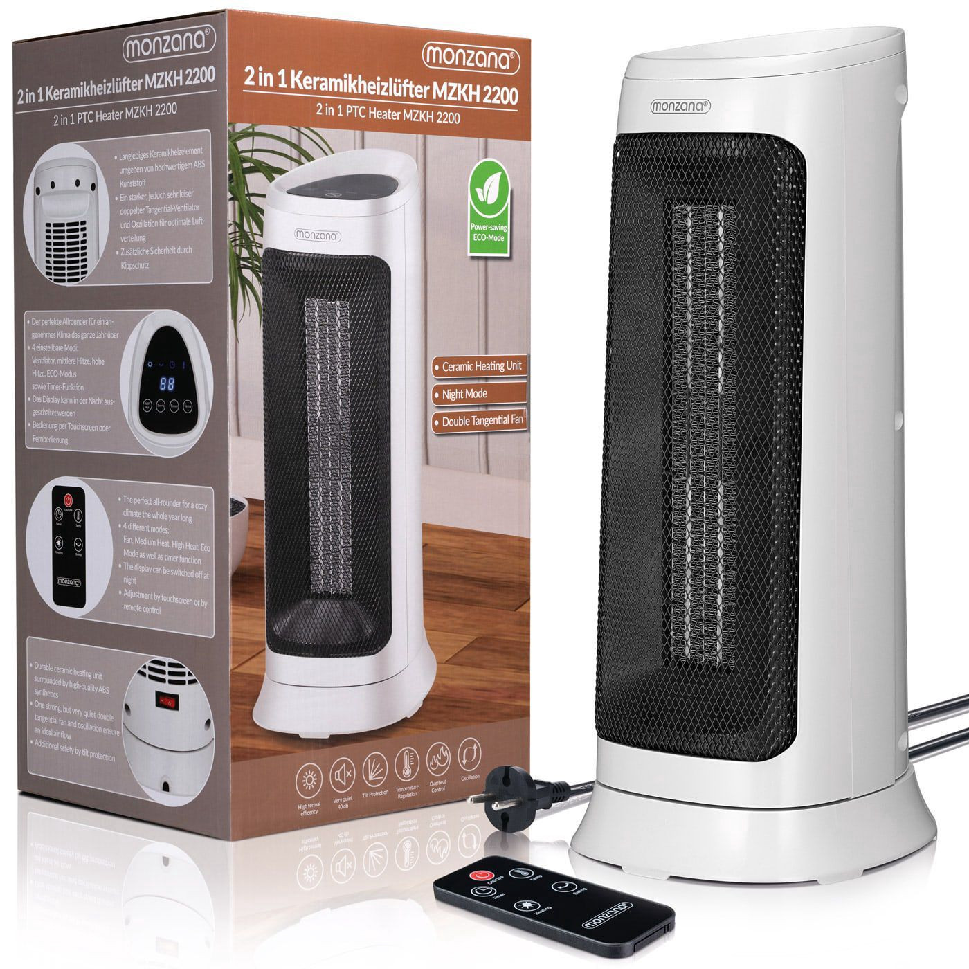 Ceramic Heater 2000W, 4 Modes, Remote Control