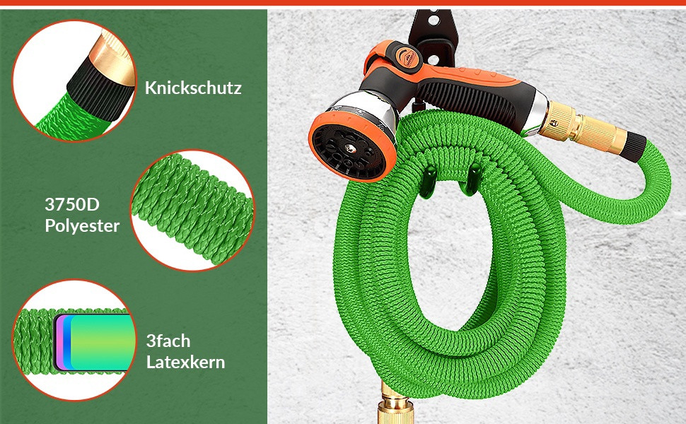 Garden Hose 30m, Flexible, 10-Function Spray Head