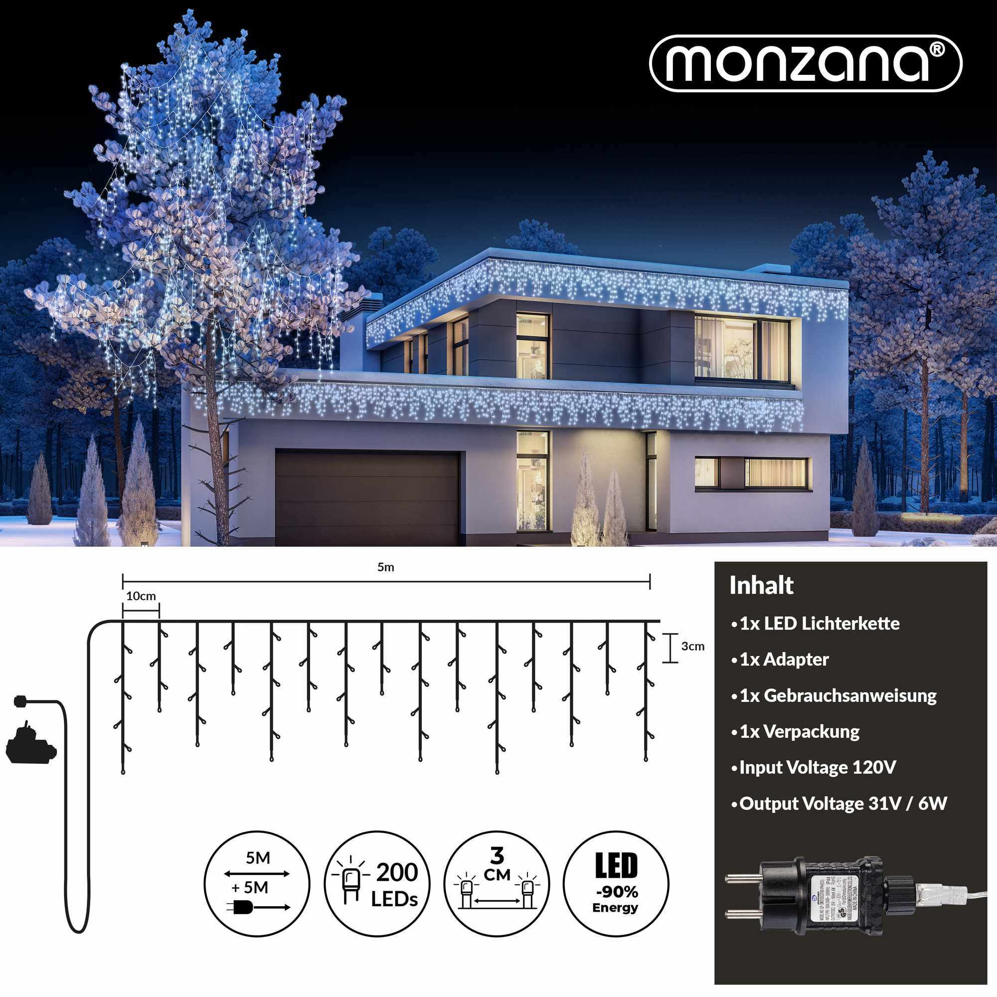 LED Christmas String Lights, Cold White, 10m, IP44
