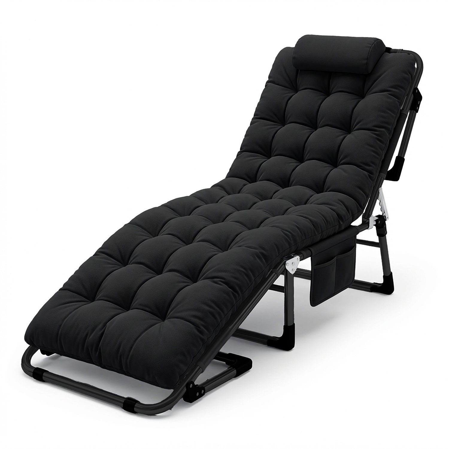 Folding Camping Bed with Adjustable Recline – Black