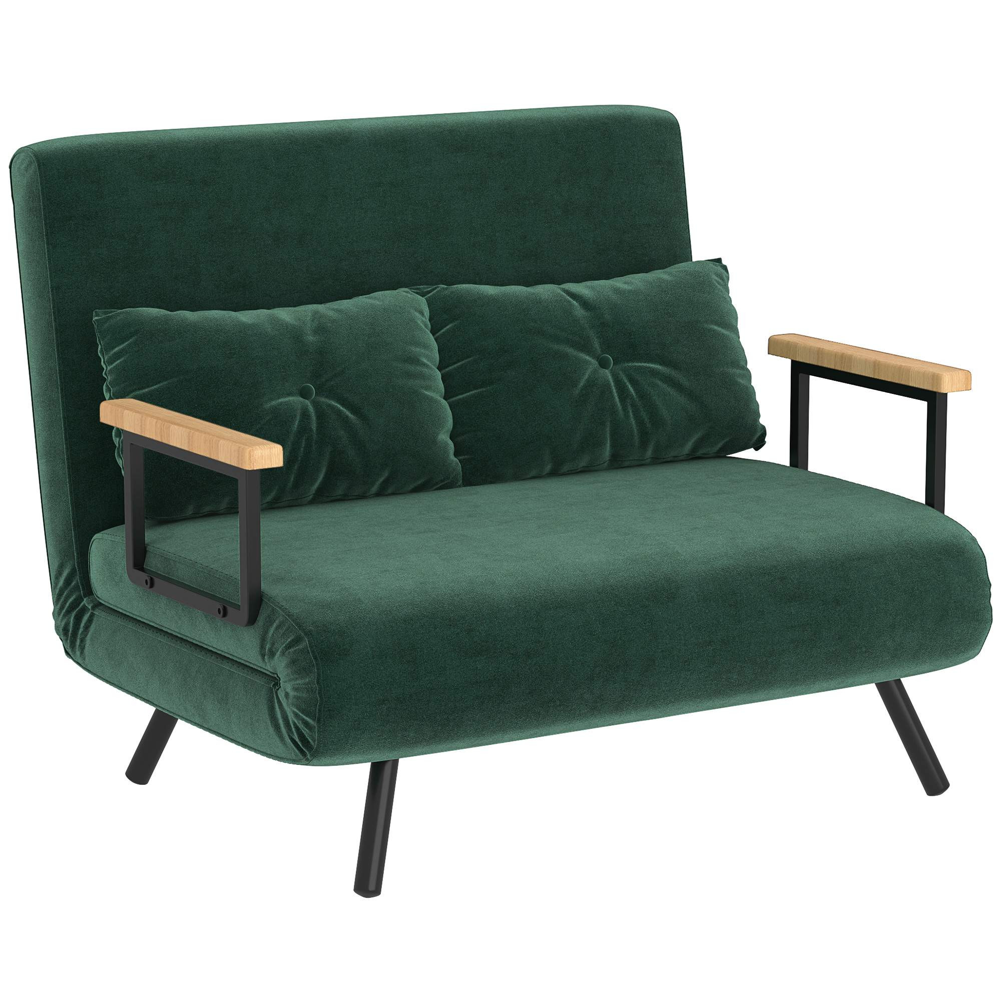 Convertible Sofa Bed with Adjustable Backrest, Green Fabric