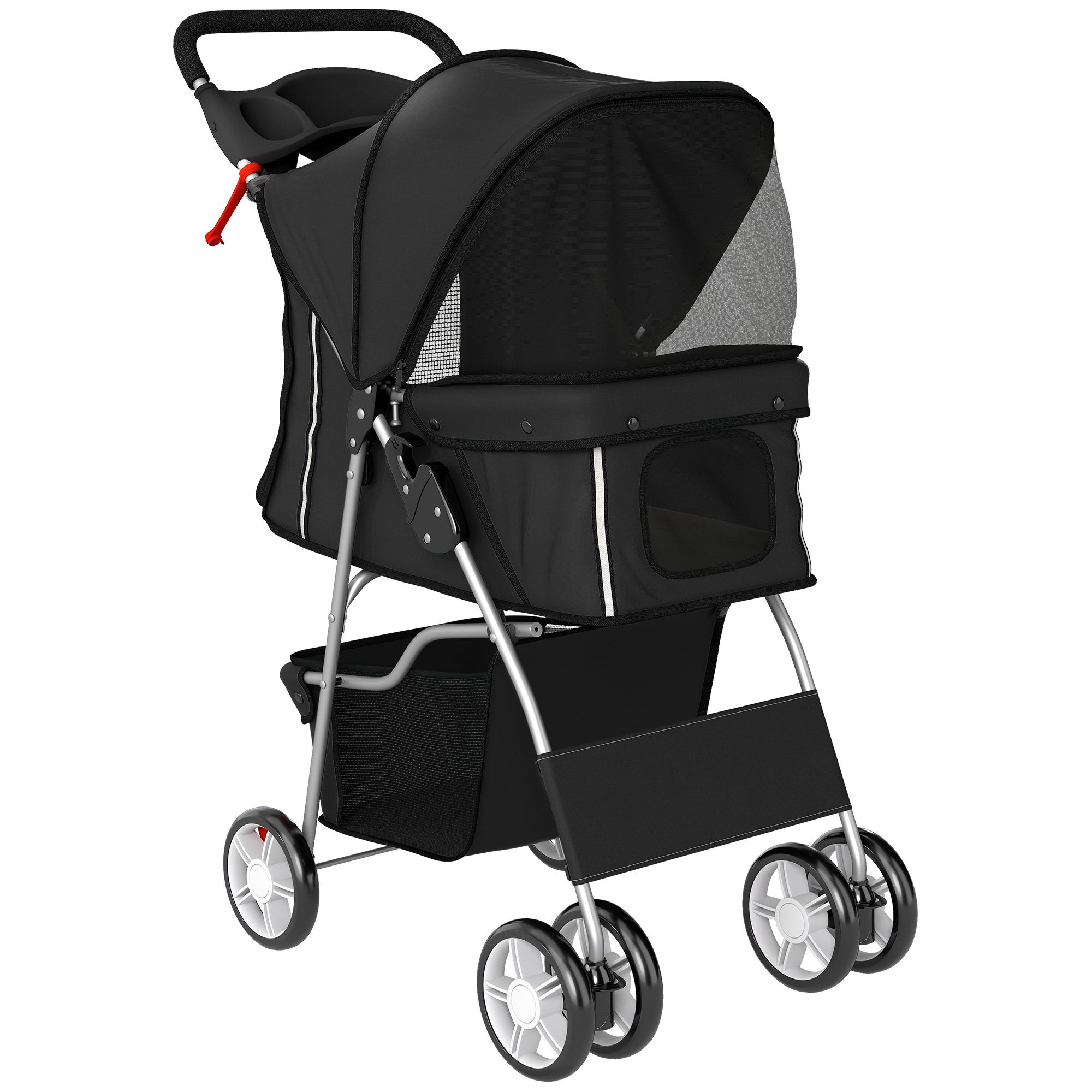 Pet Stroller with Mesh Windows, Foldable, for Small Pets