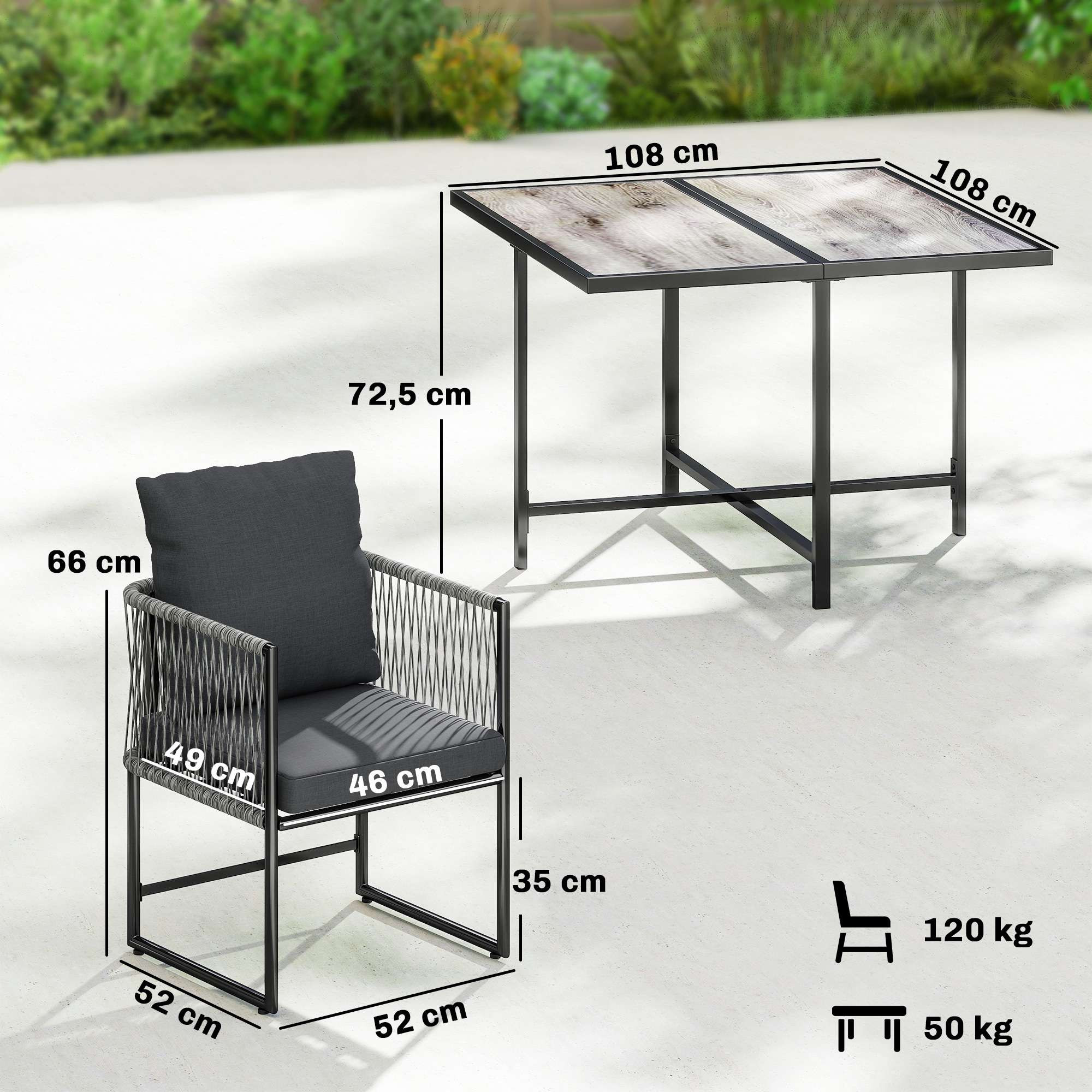 Set da giardino per esterni composto da 5 pezzi con cuscini, nero e...