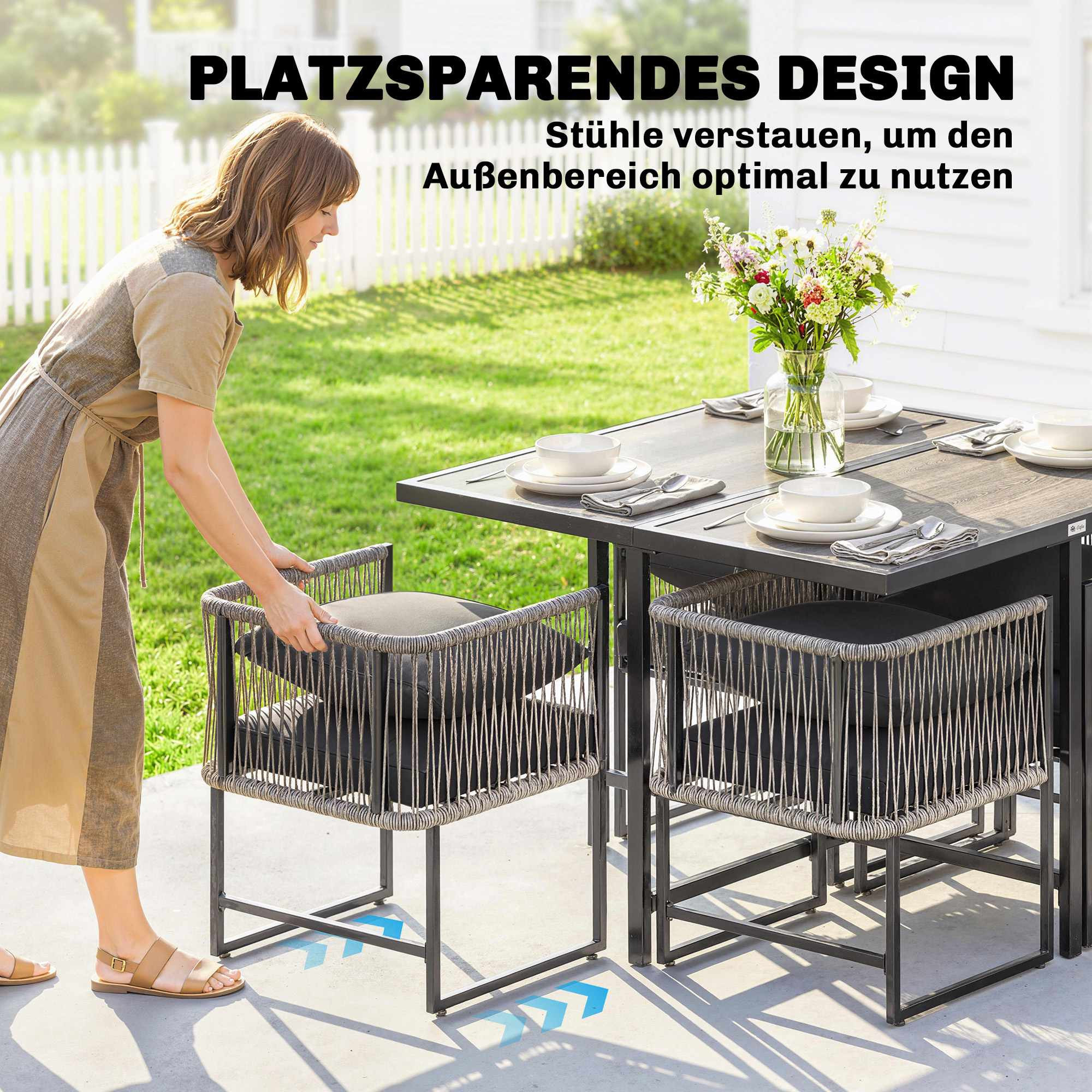 Set da giardino per esterni composto da 5 pezzi con cuscini, nero e...
