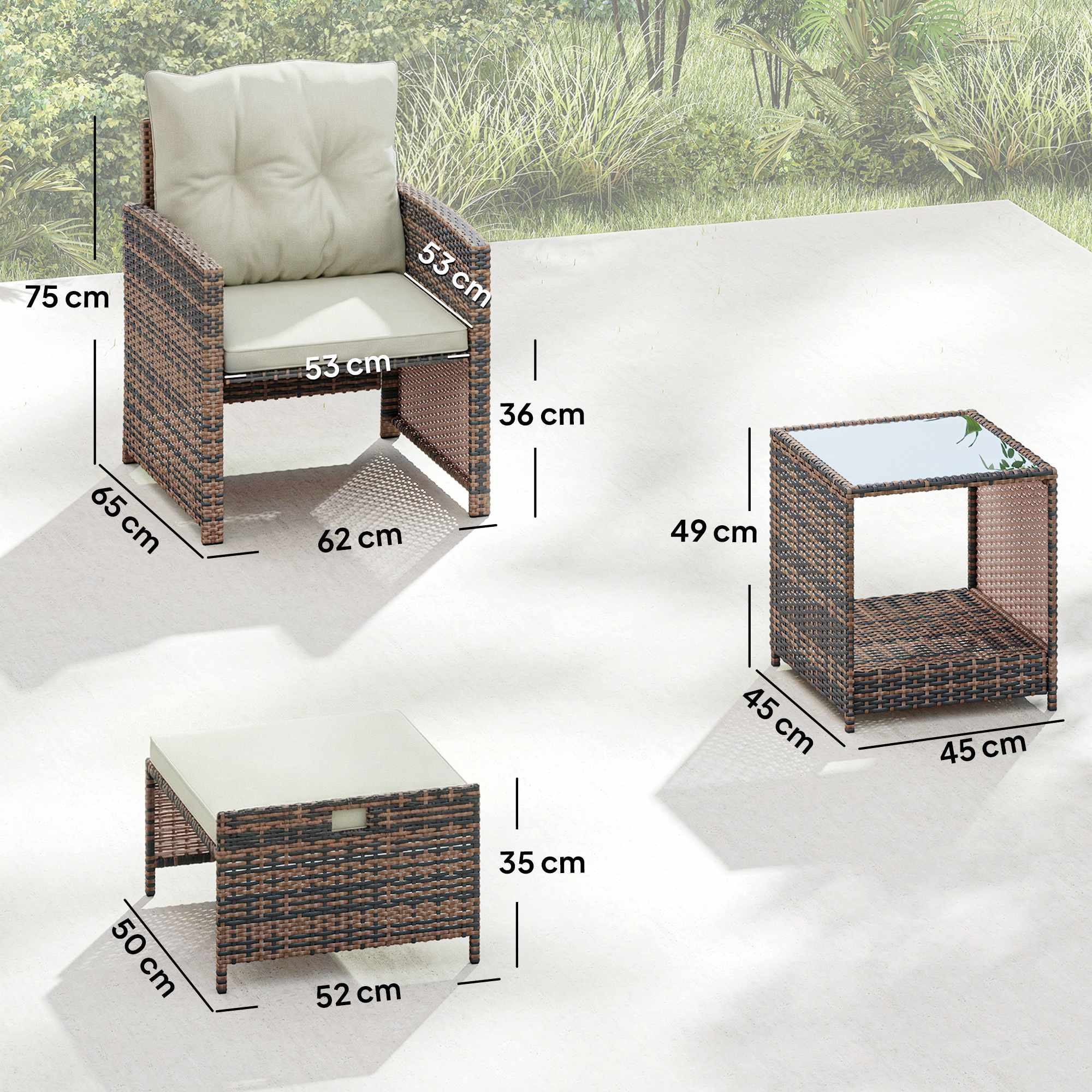 Set di mobili da balcone per esterni composto da 5 pezzi con cuscini
