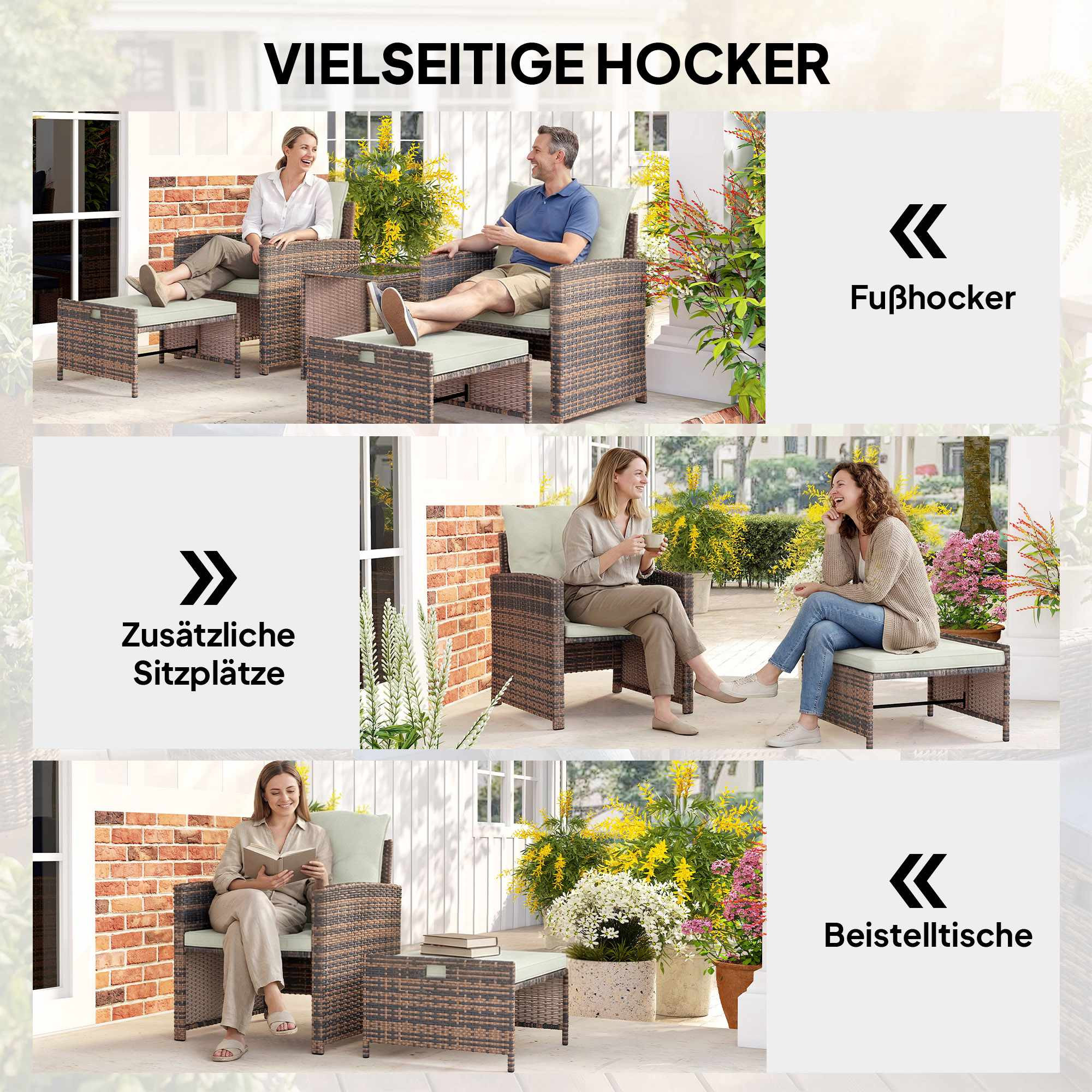 Set di mobili da balcone per esterni composto da 5 pezzi con cuscini
