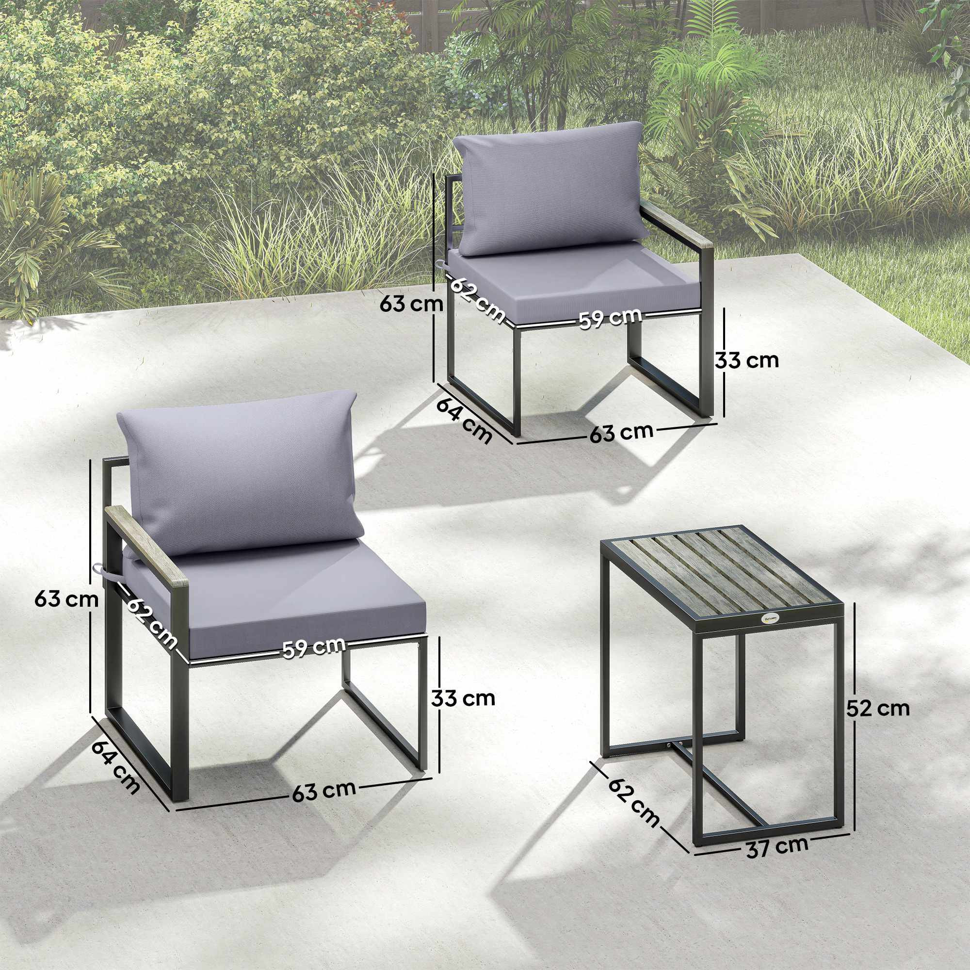Set di mobili modulari da balcone con cuscini, 3 pezzi