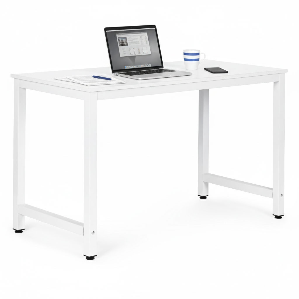 Computerbureau 120x60 cm, wit MDF, metalen frame