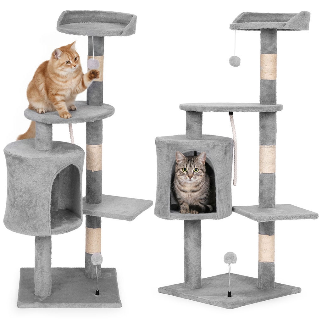 Arbre à chat avec maisonnette, 110 cm, gris