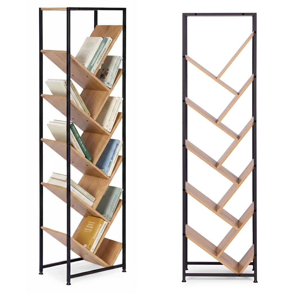 Baumförmiges Bücherregal, 10 Regalböden, helles Eichen-MDF