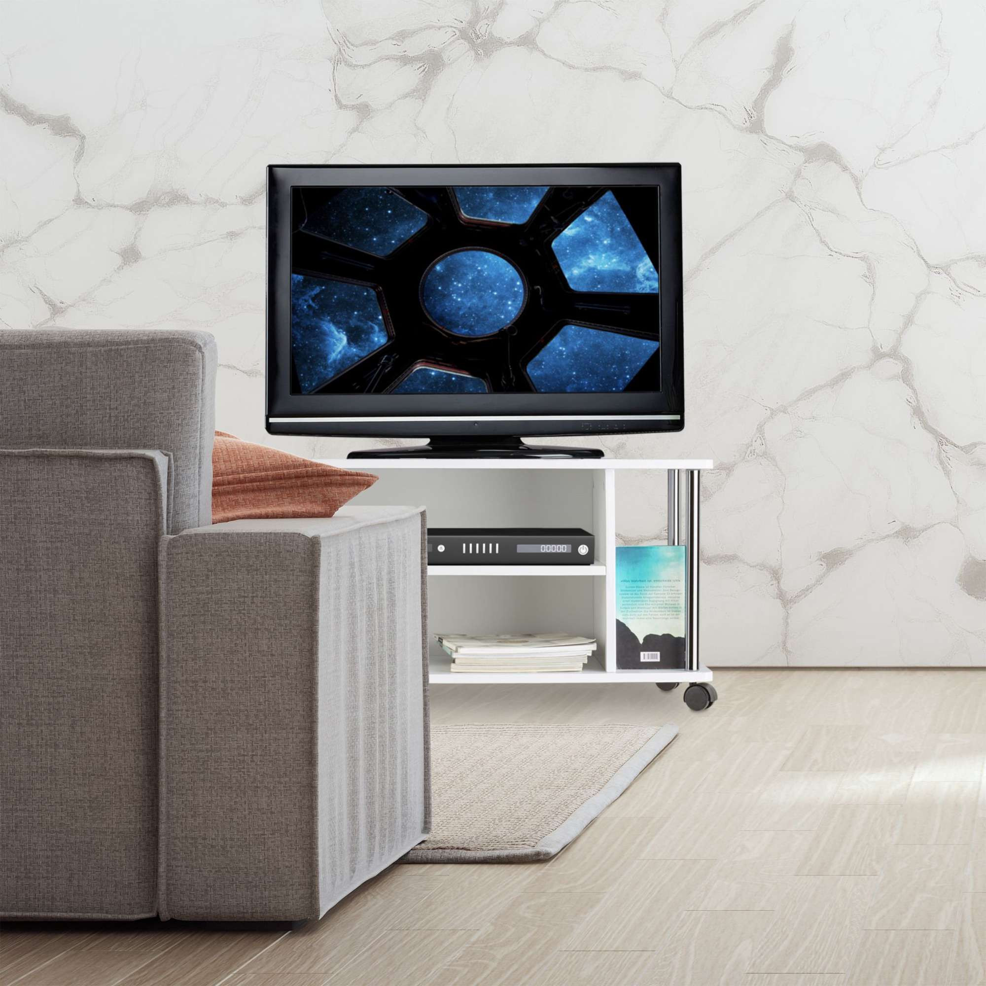 TV-Tisch weiß mit Rollen