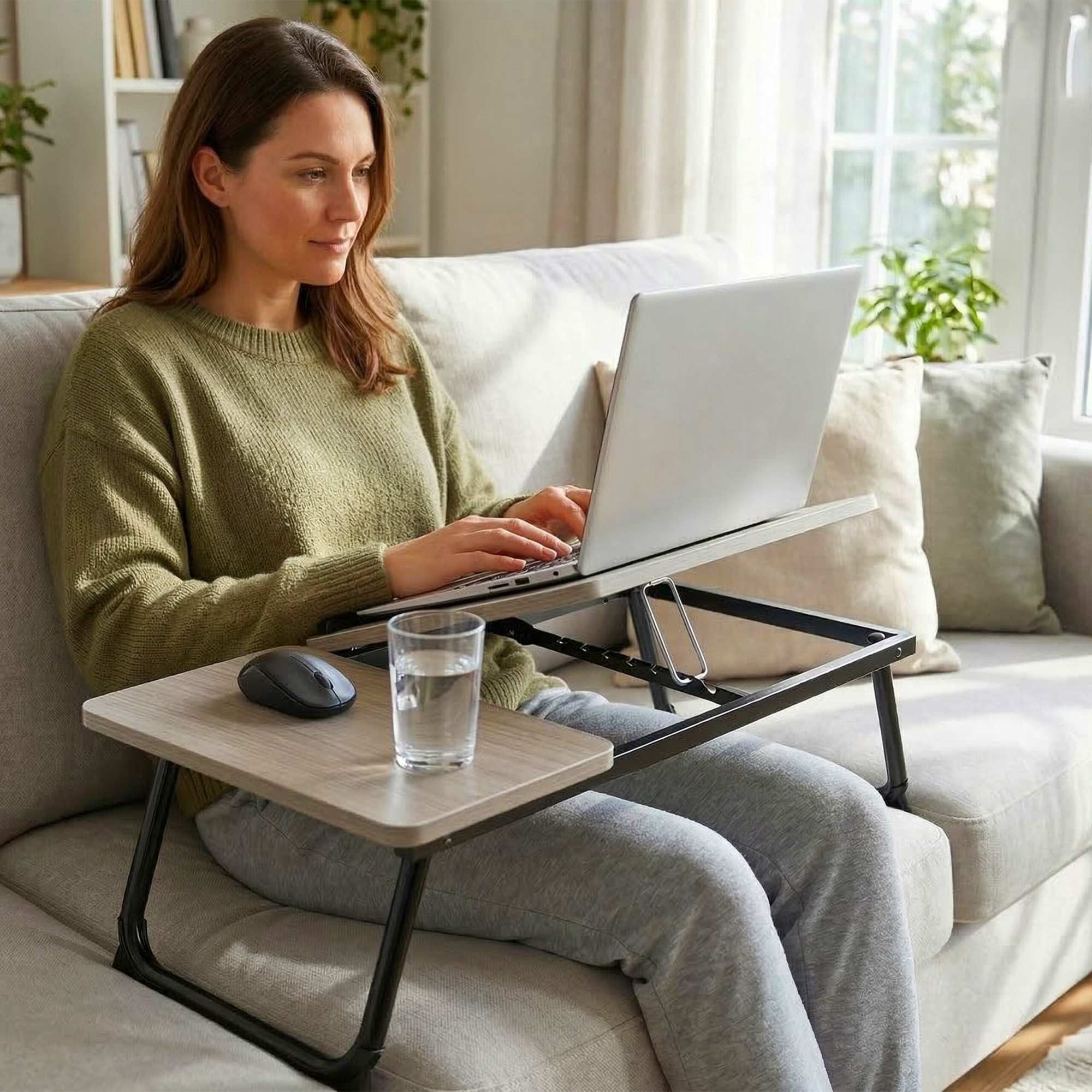 Adjustable Laptop Table – Foldable, Tilting Top, Wood-Effect