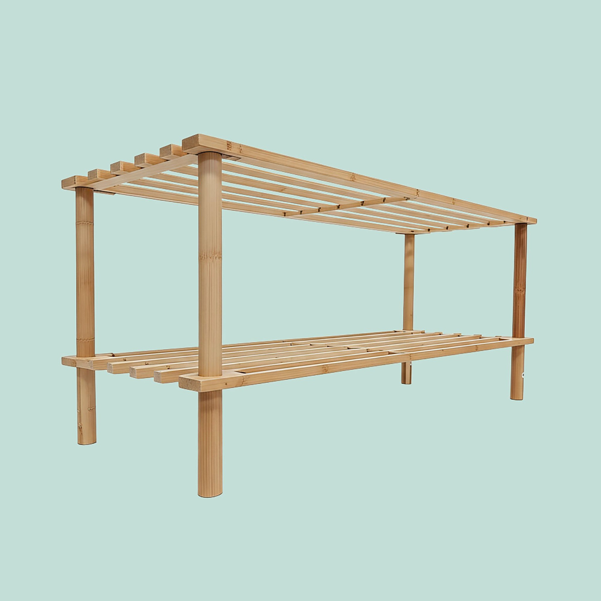 Sapateira de bambu, compacta, comporta 9 pares.