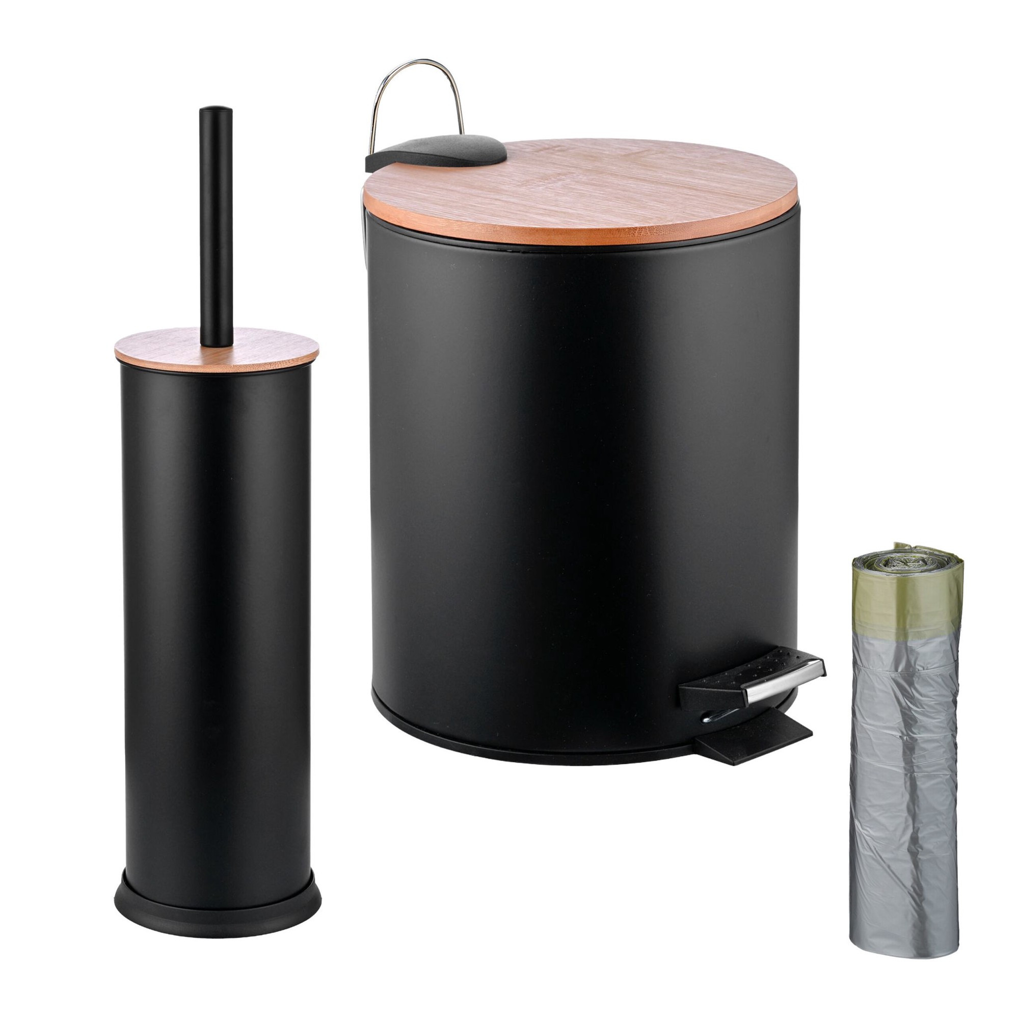 Bathroom Set with Bin & Brush, 5L Soft-Close Bin