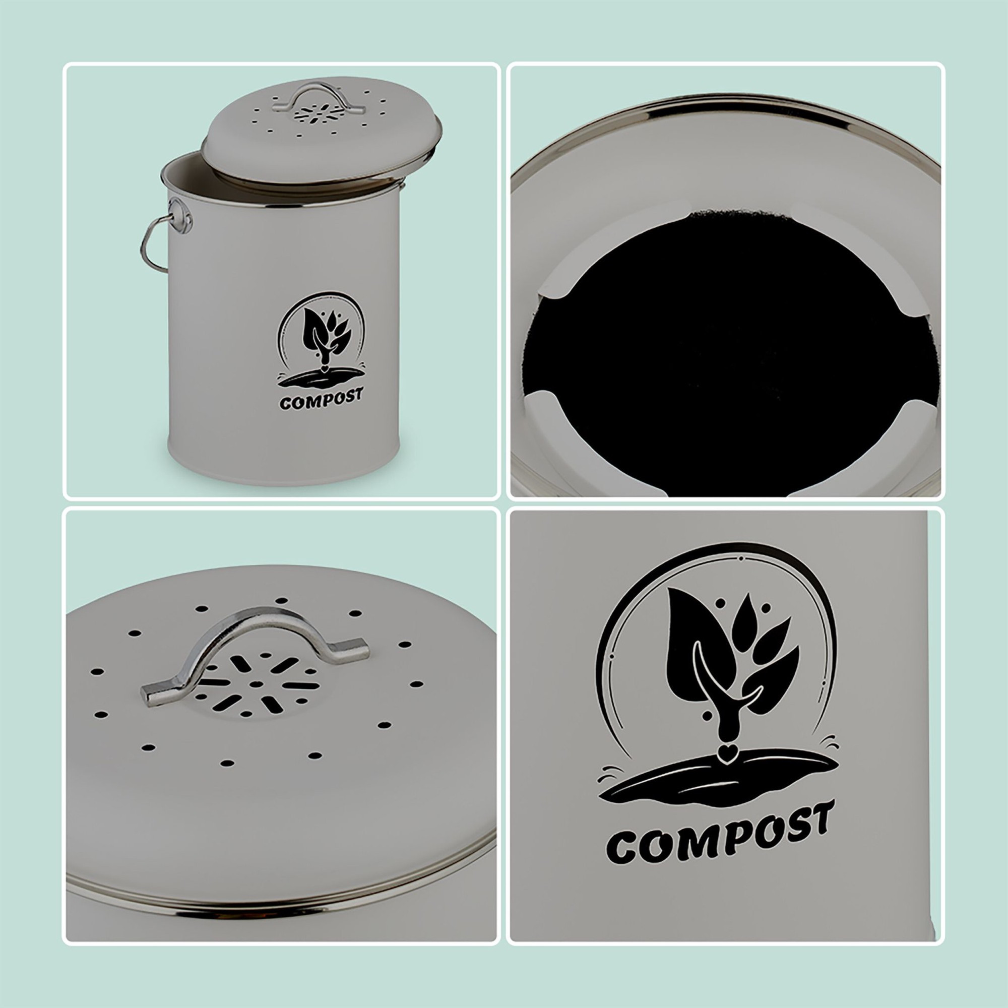 Compost Bin with Odour Filter, 5.5L Iron Kitchen
