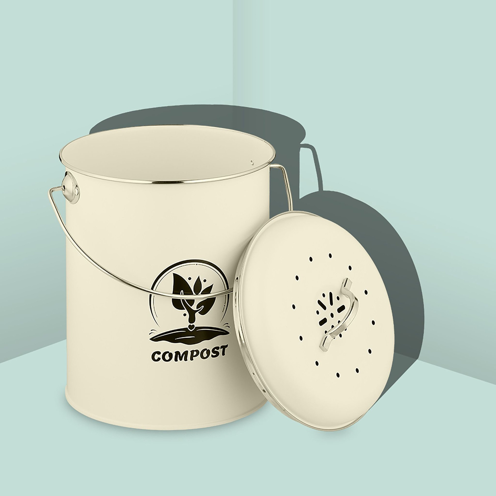 Compost Bin with Odour Filter, 5.5L Iron Kitchen Waste
