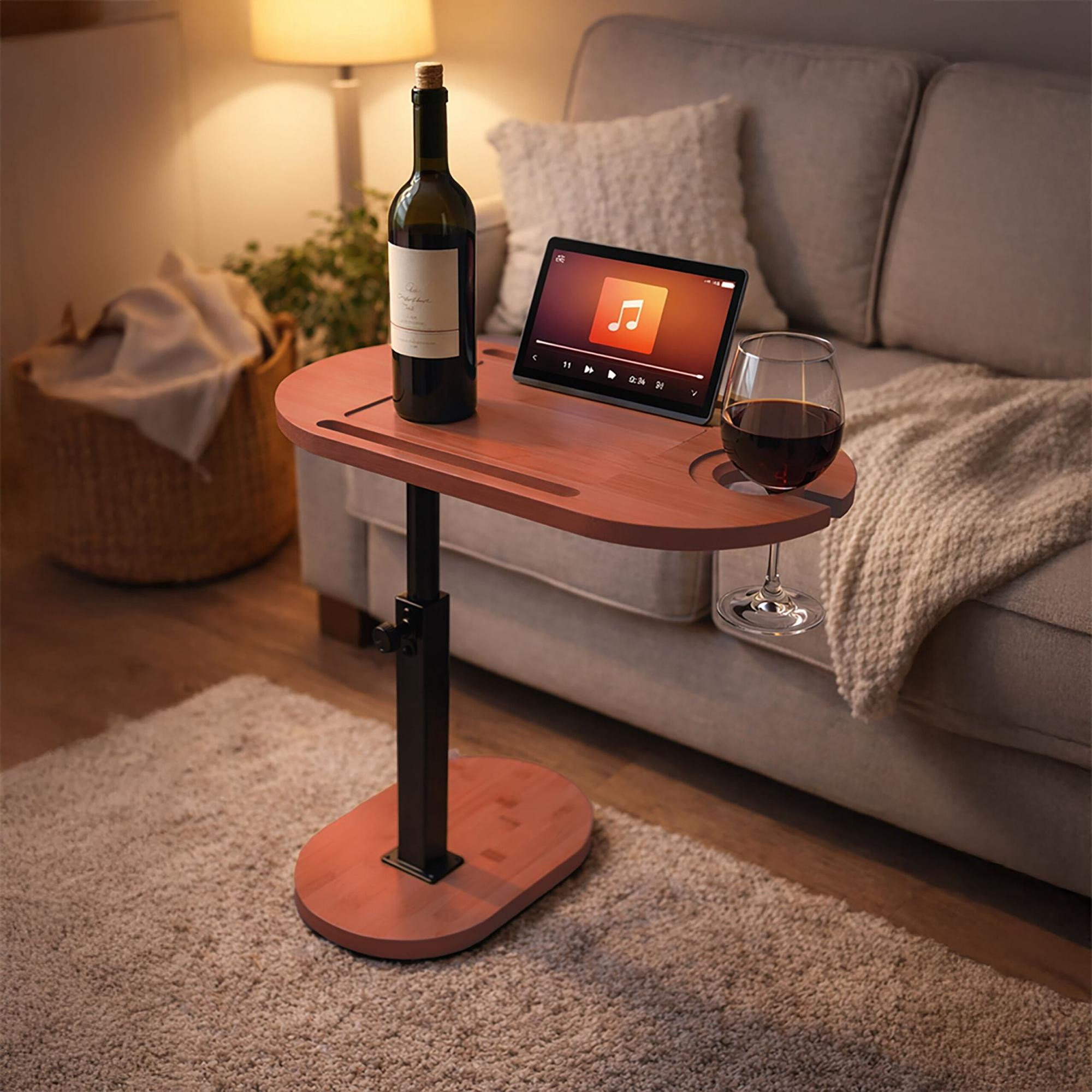 Adjustable Bamboo and Steel C-Shaped Side Table