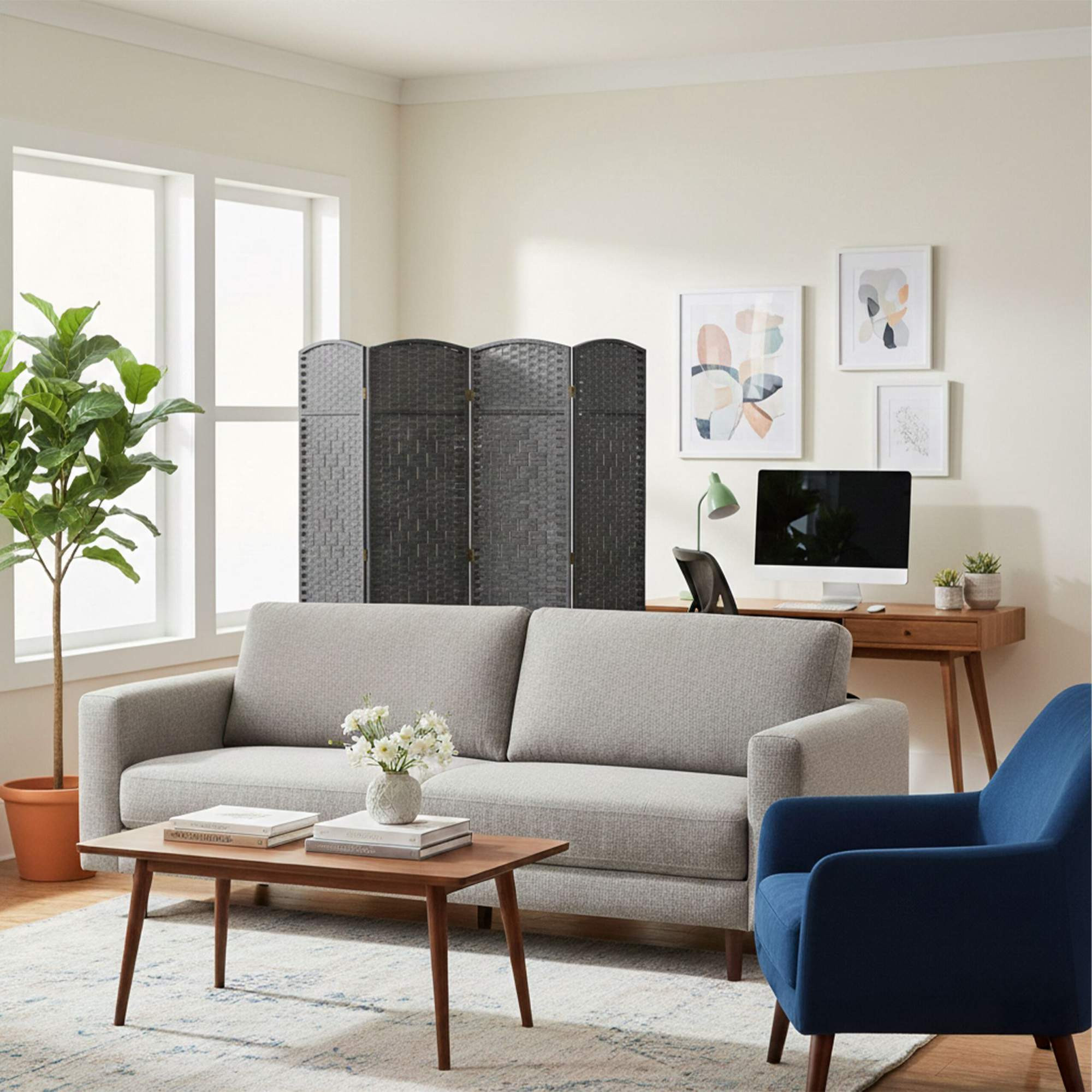 4-Panel Room Divider Folding Screen