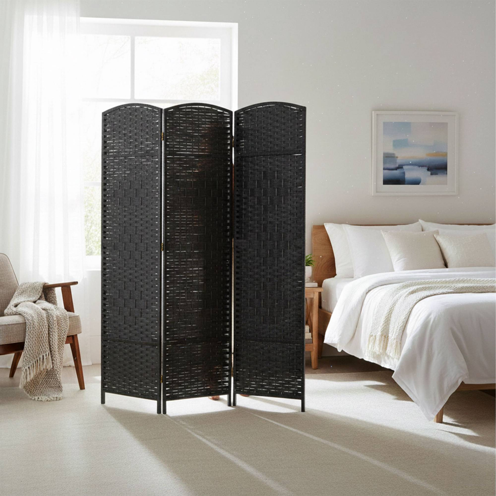 Biombo plegable de 3 paneles para separar ambientes.