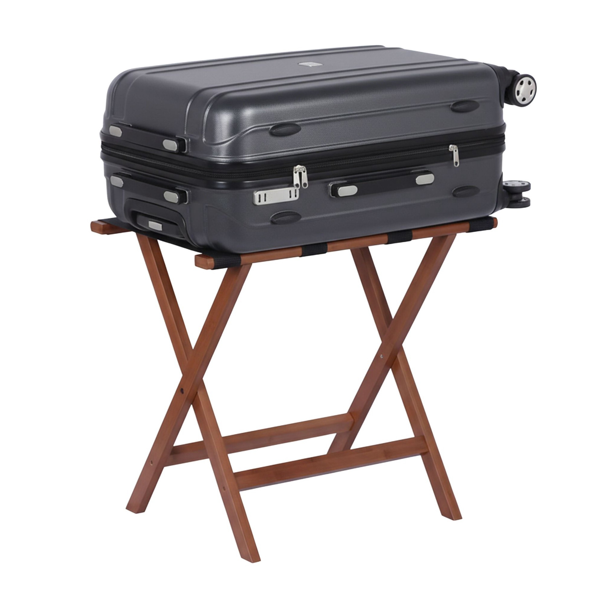 Bamboo Luggage Rack – Brown, Foldable, Durable