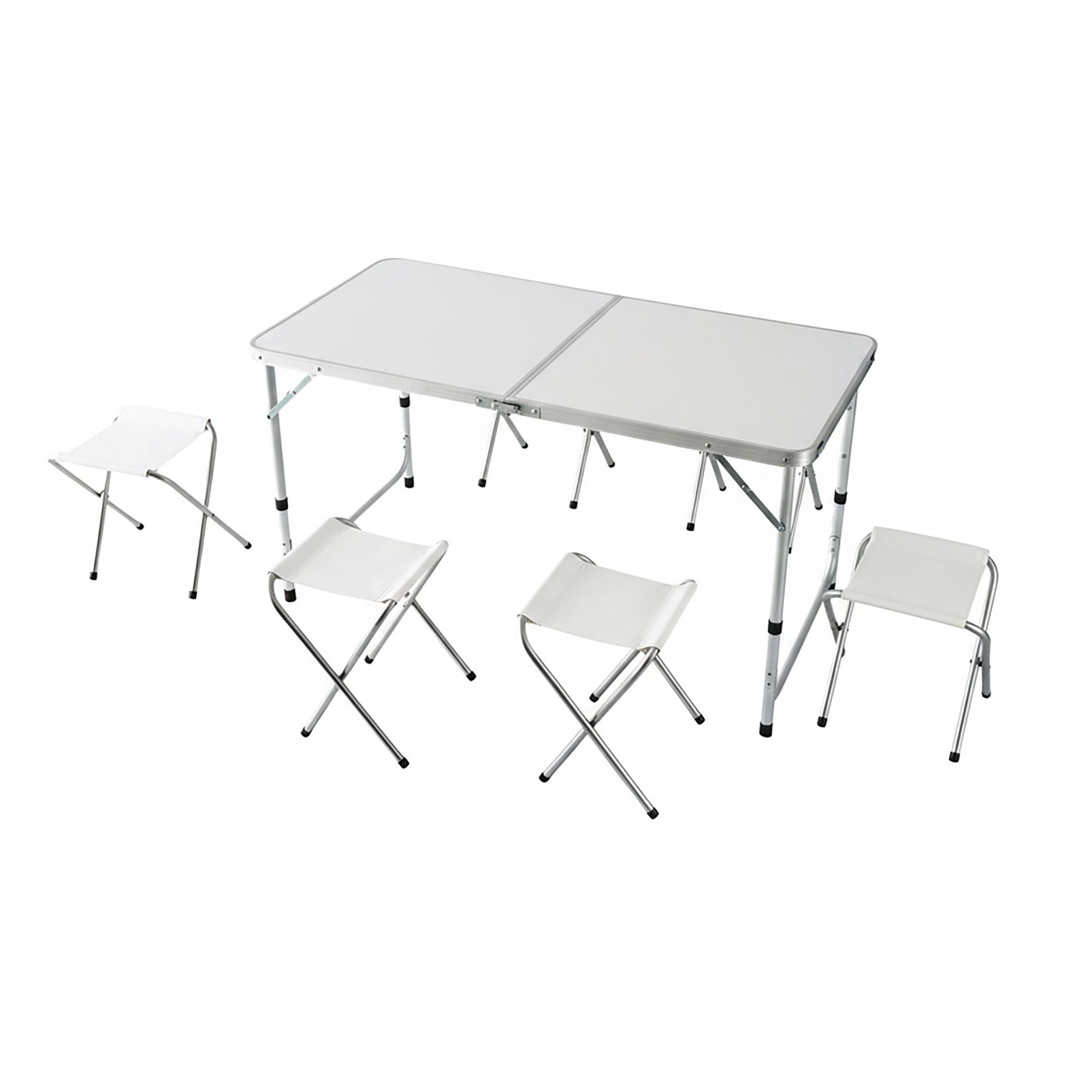 Folding Camping Table with 4 Stools, Adjustable Height