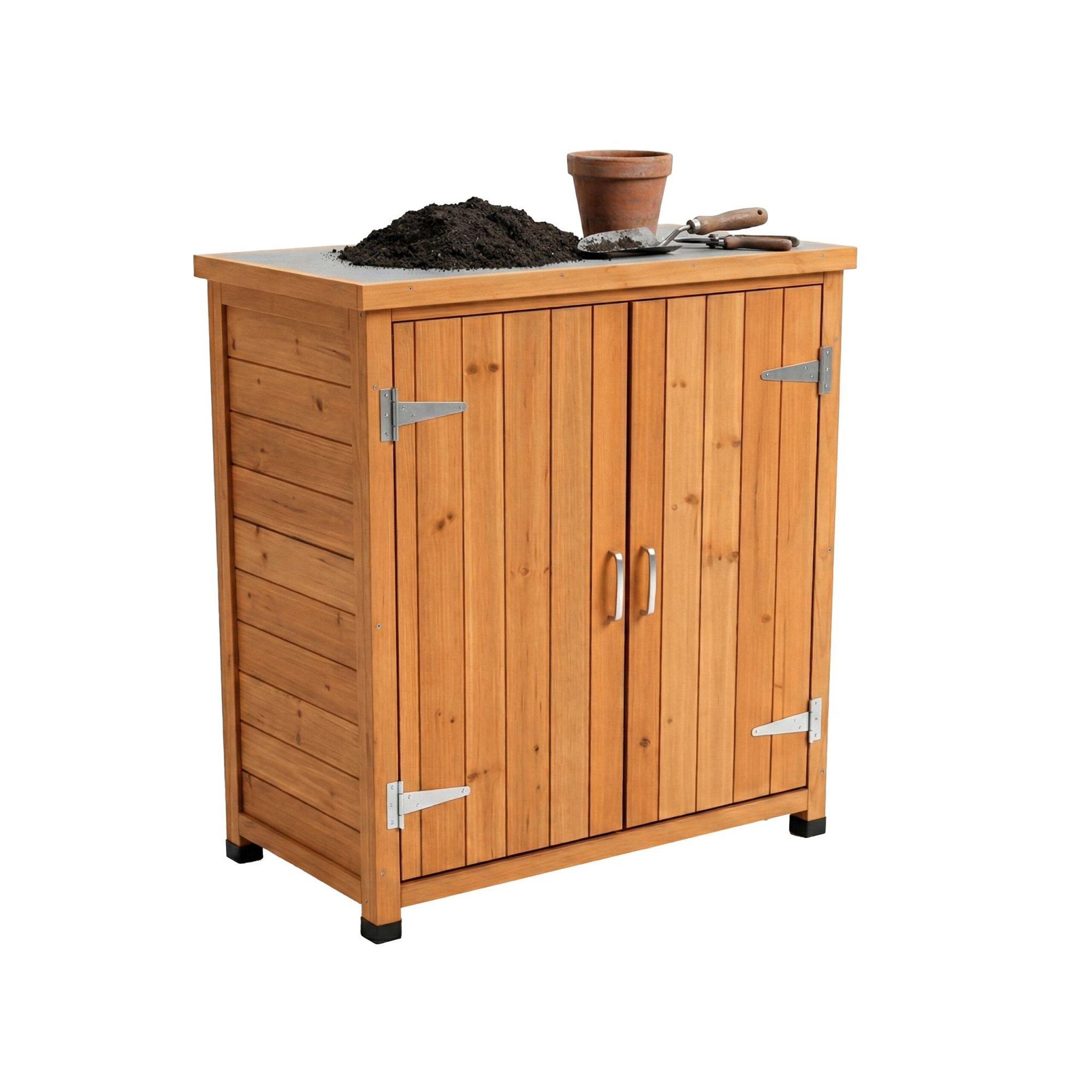 Potting Table with Cabinet and Galvanized Worktop