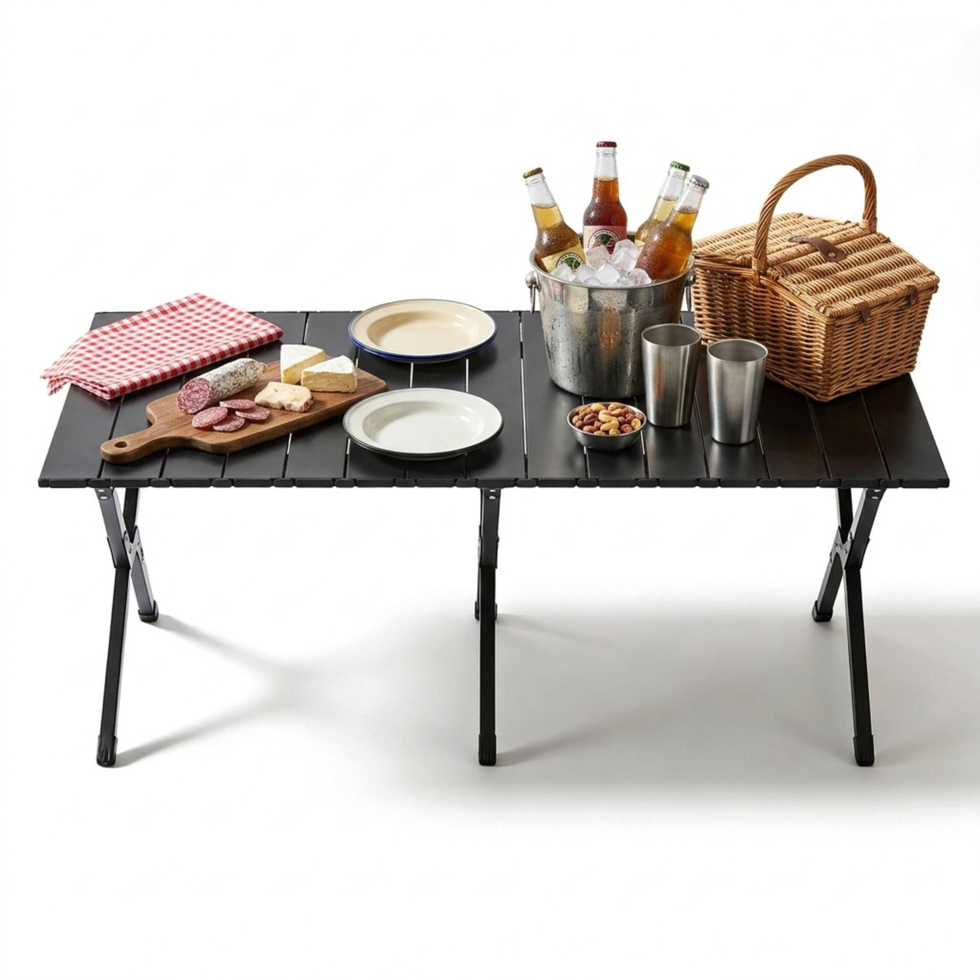 Height-Adjustable Folding Camping Table, Steel