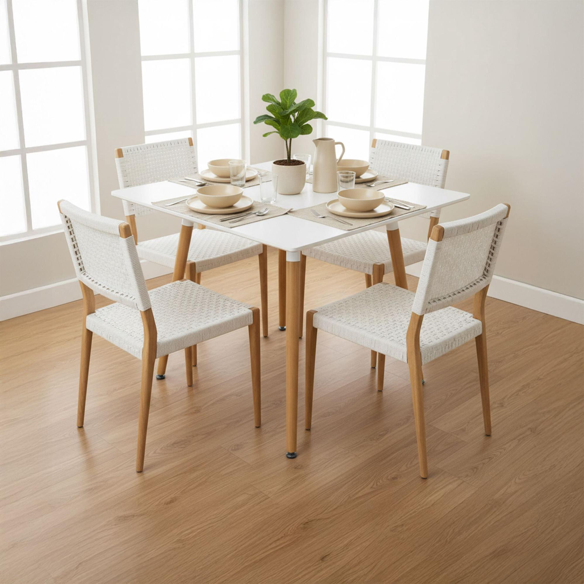 Square Dining Table, Bamboo Legs, Seats 4