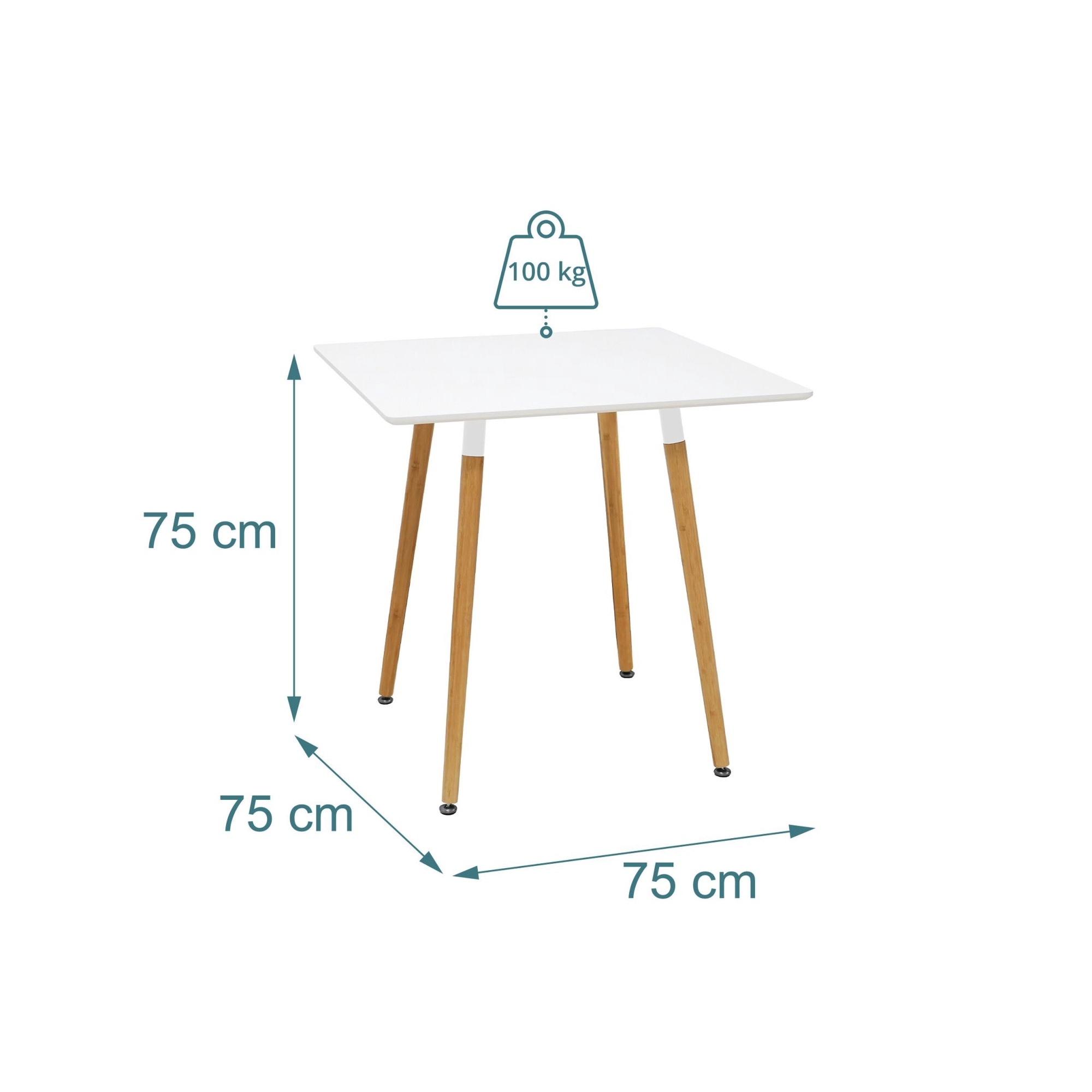 Square Dining Table, Bamboo Legs, Seats 4