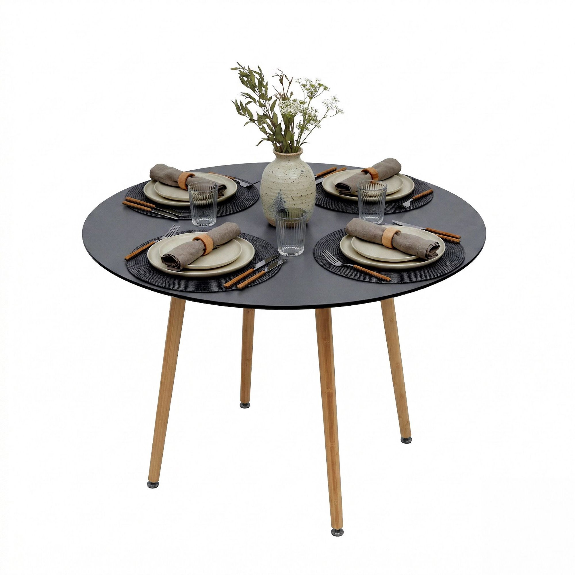 Round Dining Table, Bamboo Legs, Seats 4