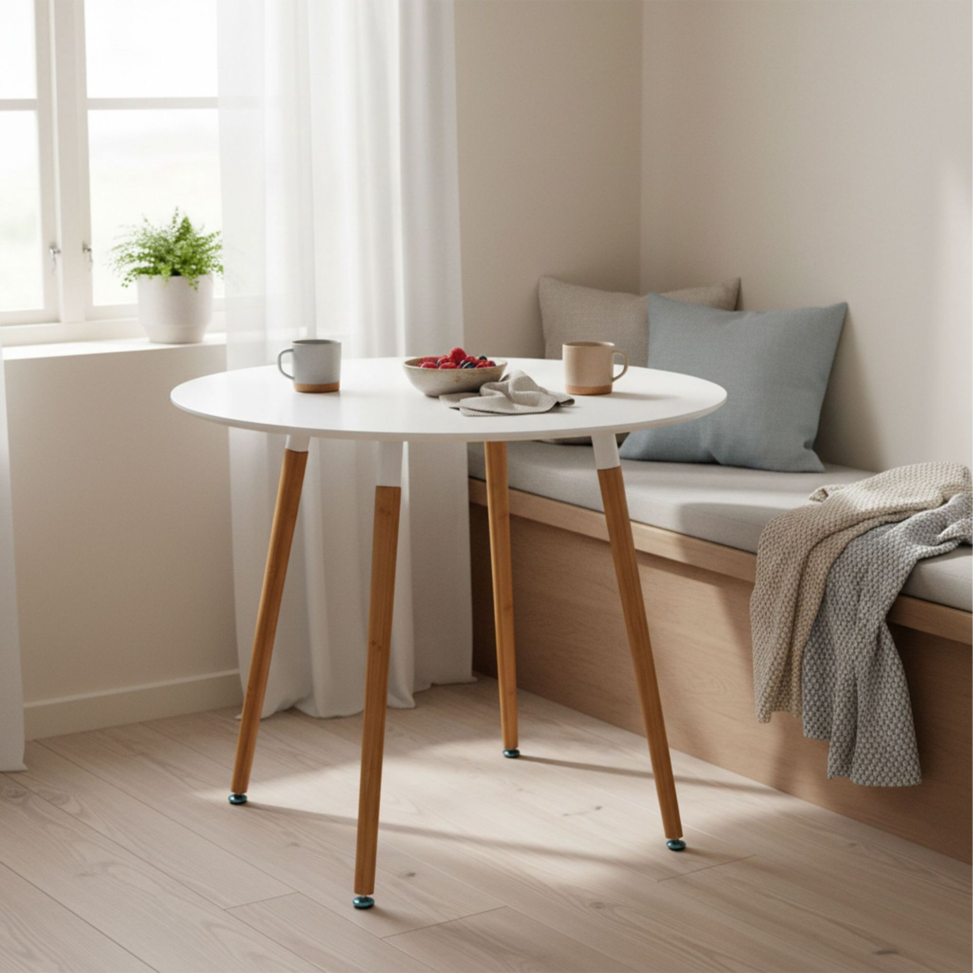 Round Dining Table, Bamboo Legs, Seats 4
