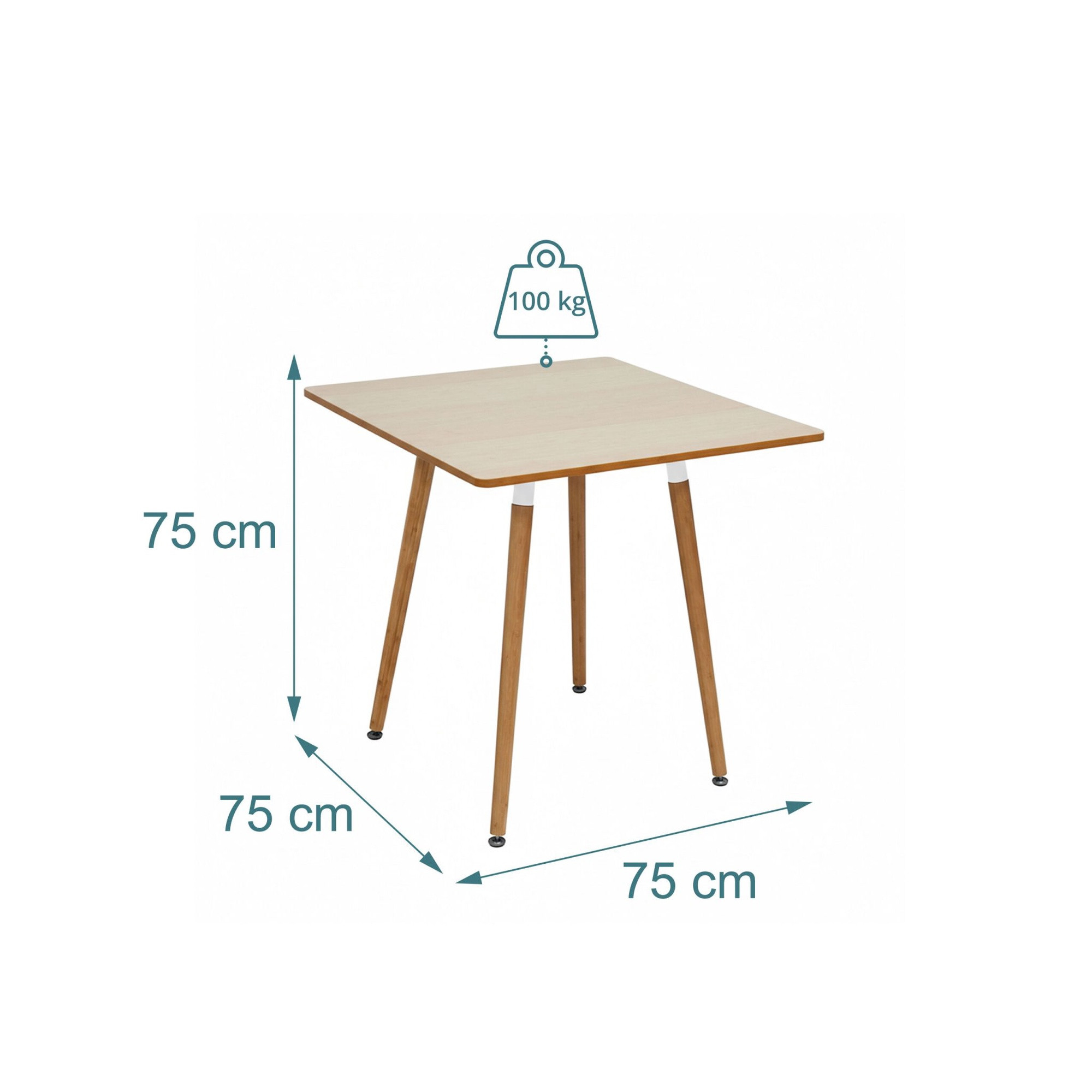 Mesa de jantar quadrada com pés de bambu