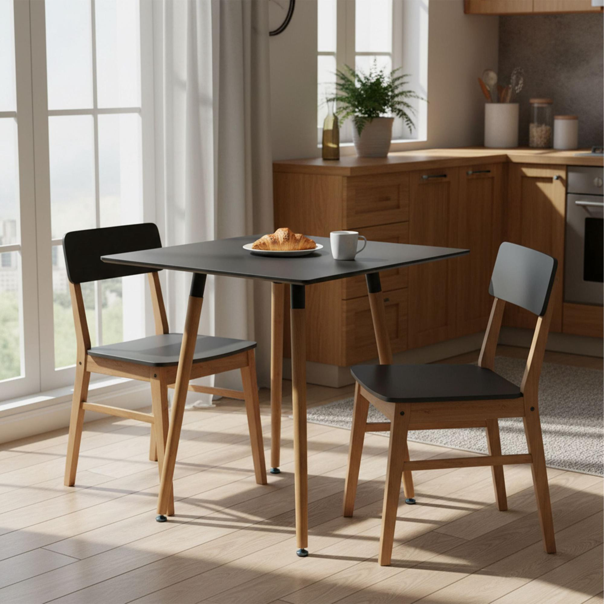 Mesa de jantar quadrada com pés de bambu