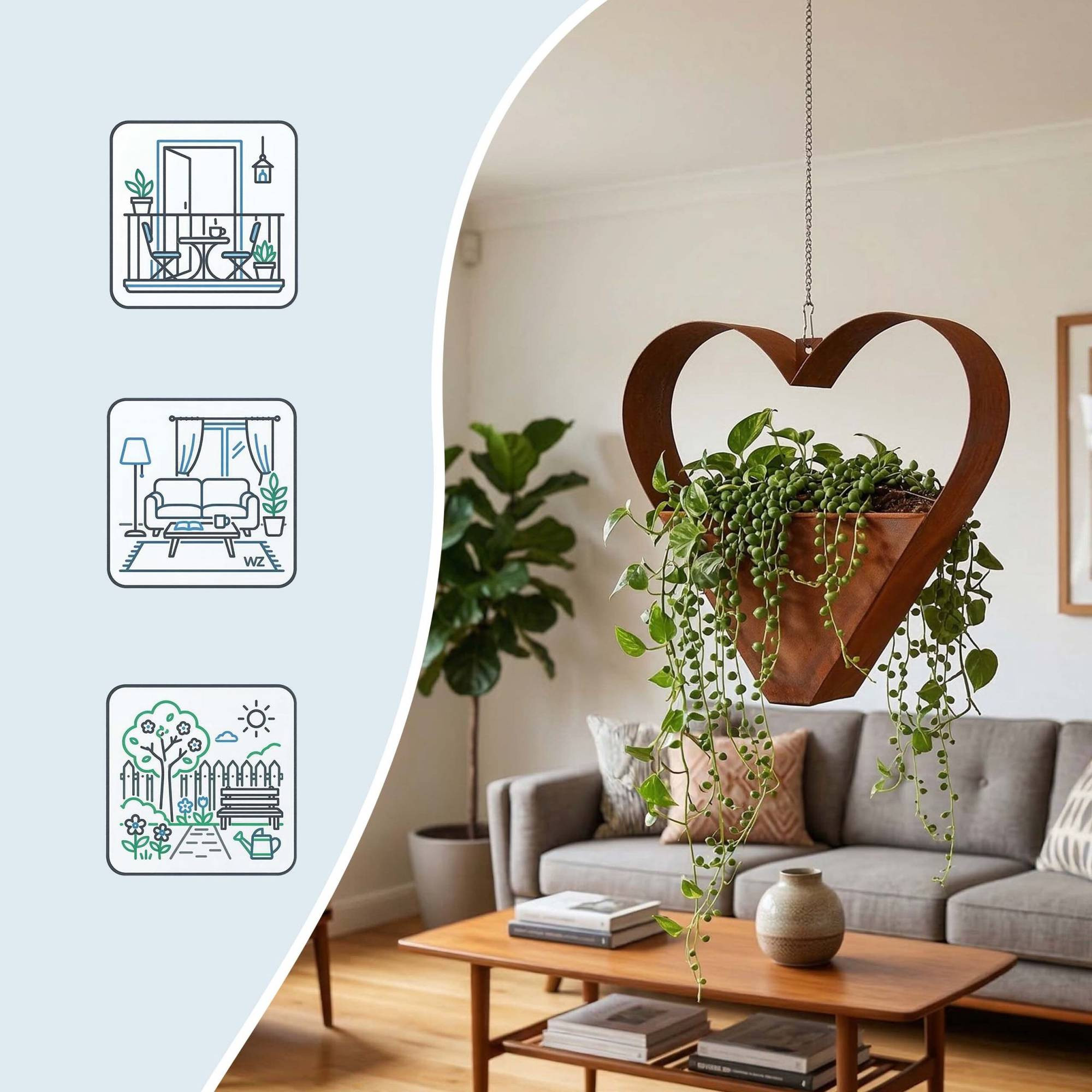 Hanging Heart-Shaped Rust Planter with Chain