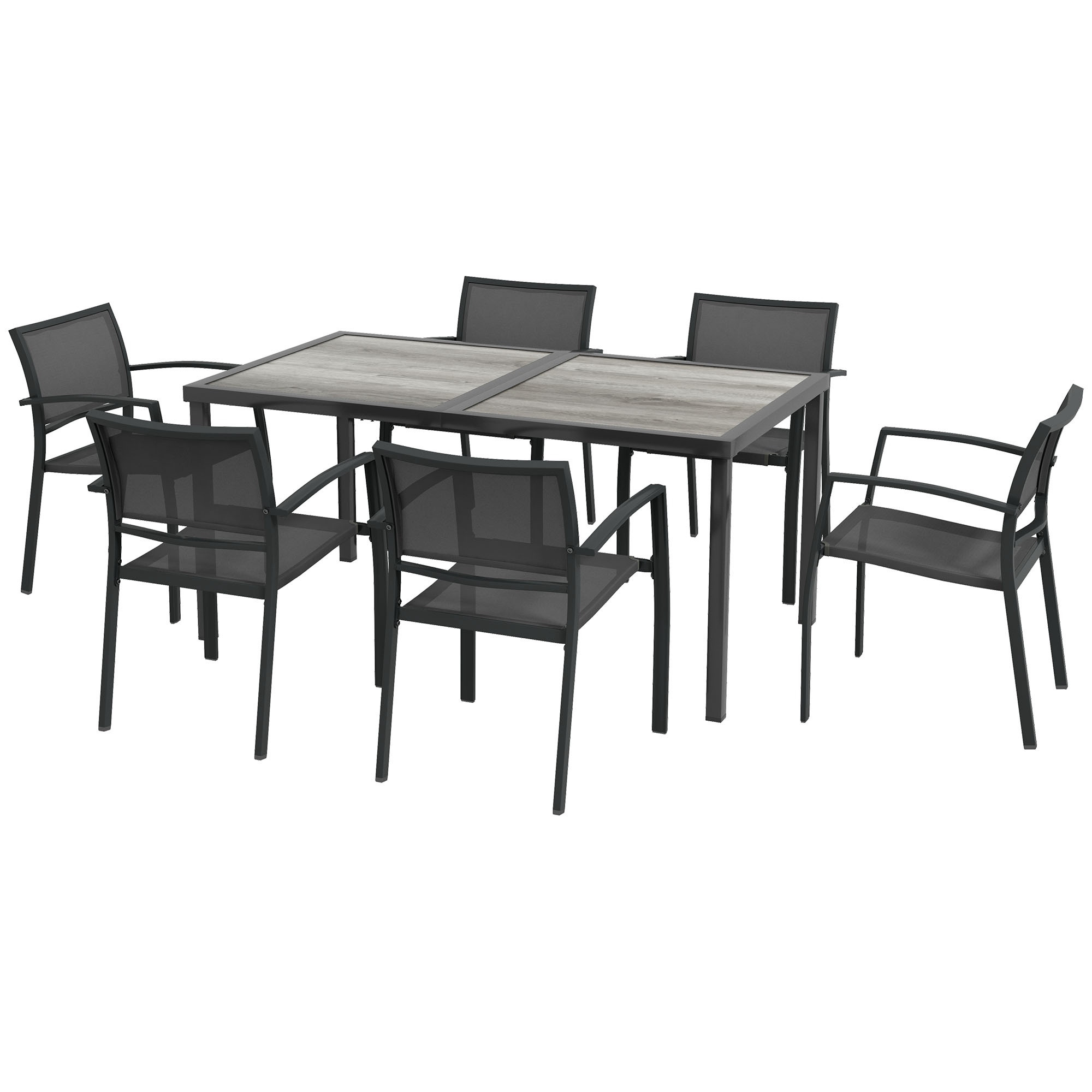Outdoor Dining Set with Table and 6 Stackable Chairs, Grey