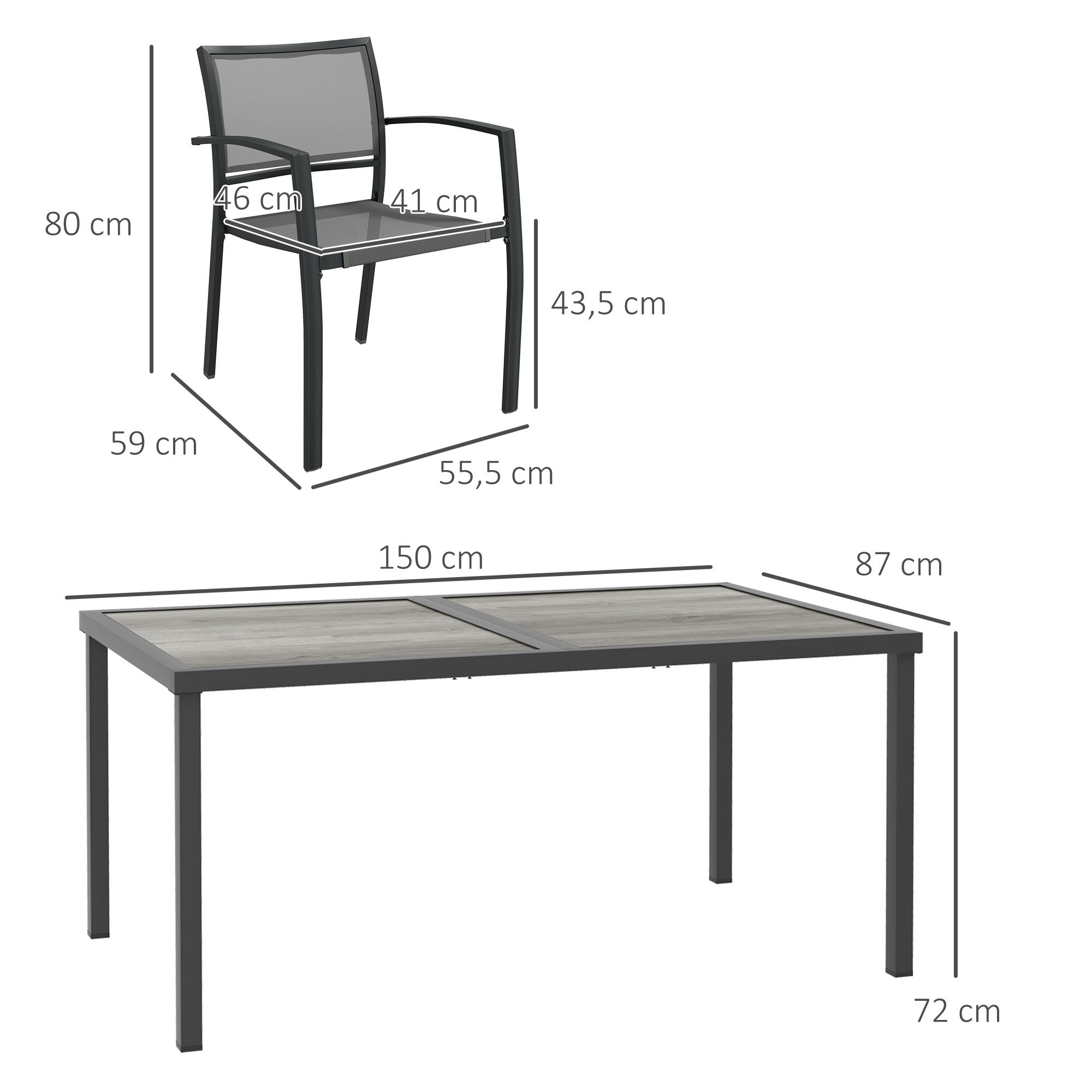 Outdoor Dining Set with Table and 6 Stackable Chairs, Grey