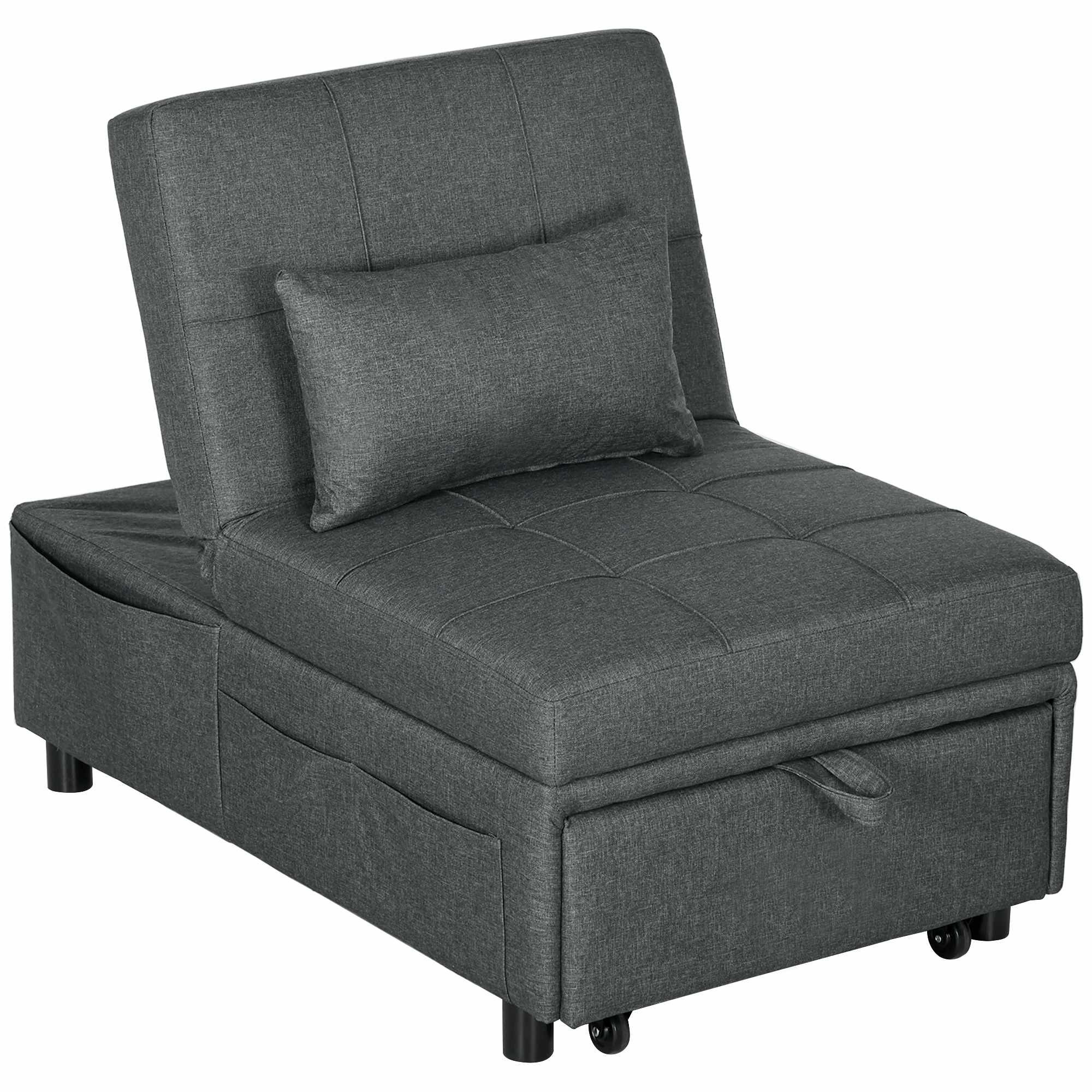 Sofá-cama conversível com encosto e almofada ajustáveis