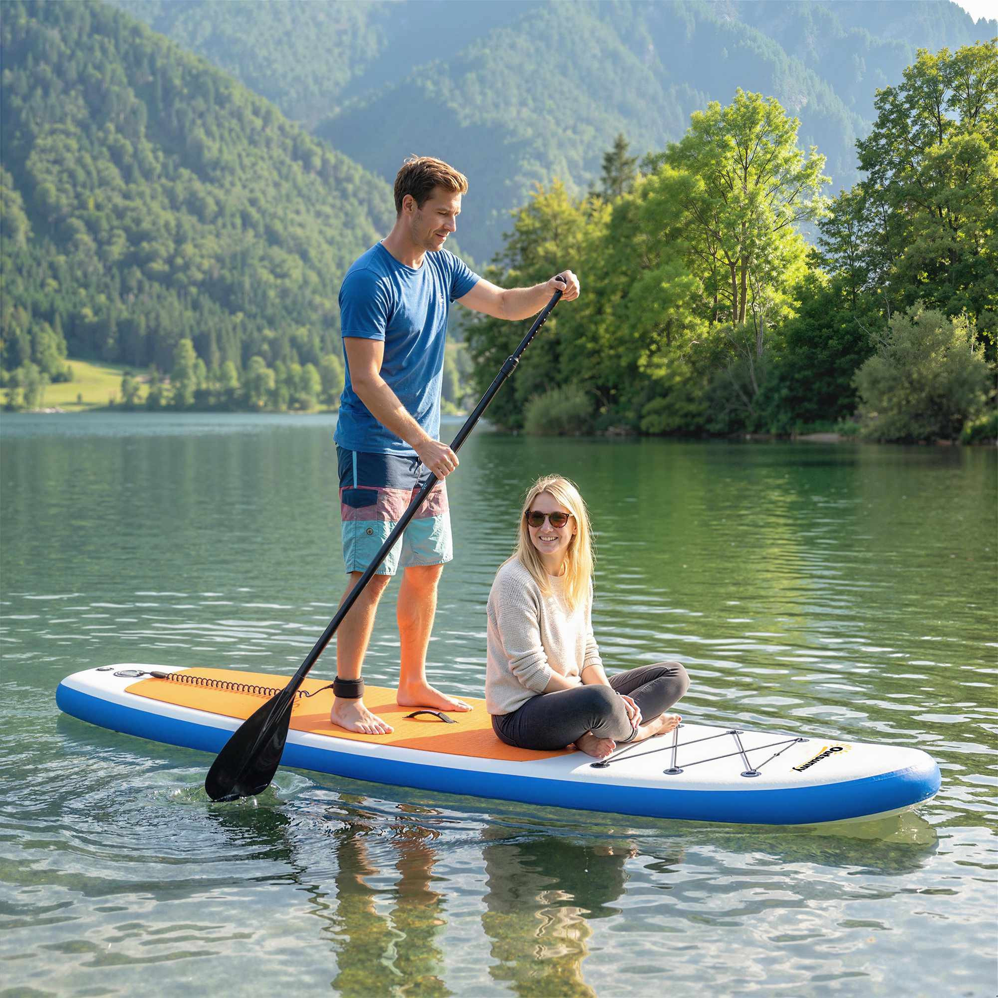 Inflatable SUP Board Set with Paddle, Fin, and Backpack