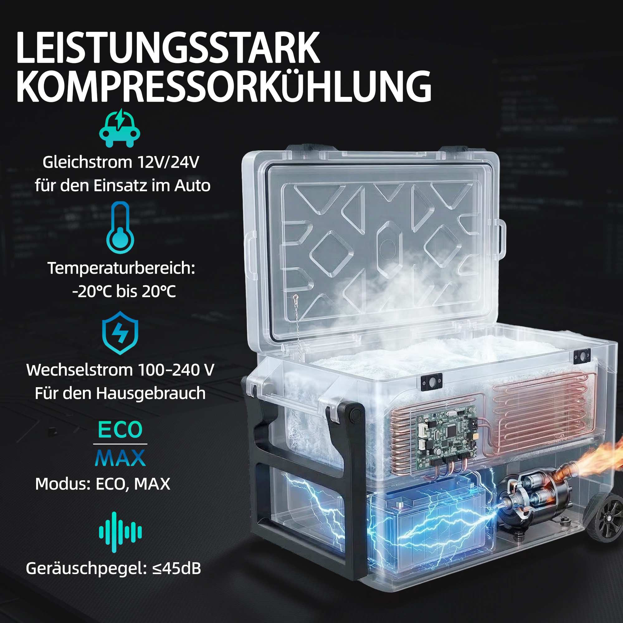 42.5L Electric Compressor Cooler Box with Bluetooth & Wheels