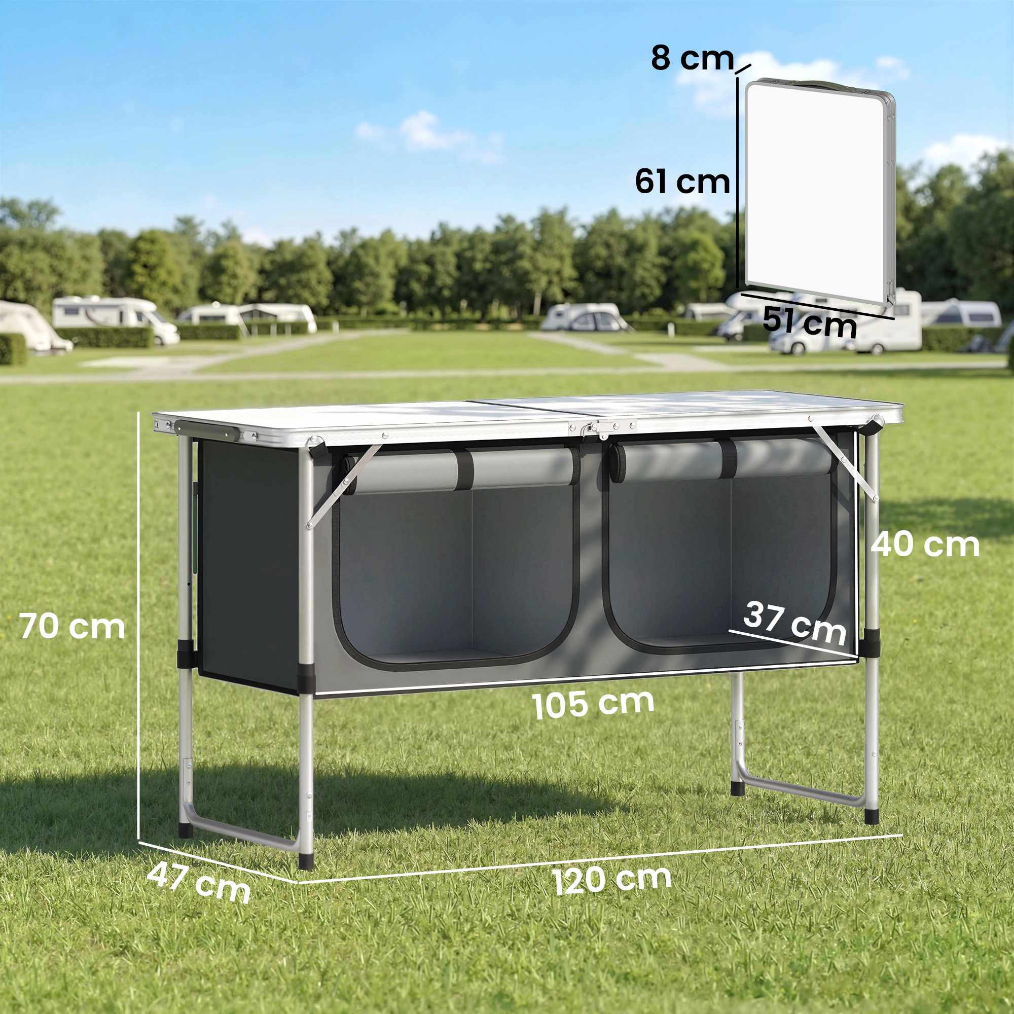 Folding Camping Kitchen with Aluminum Frame and Storage