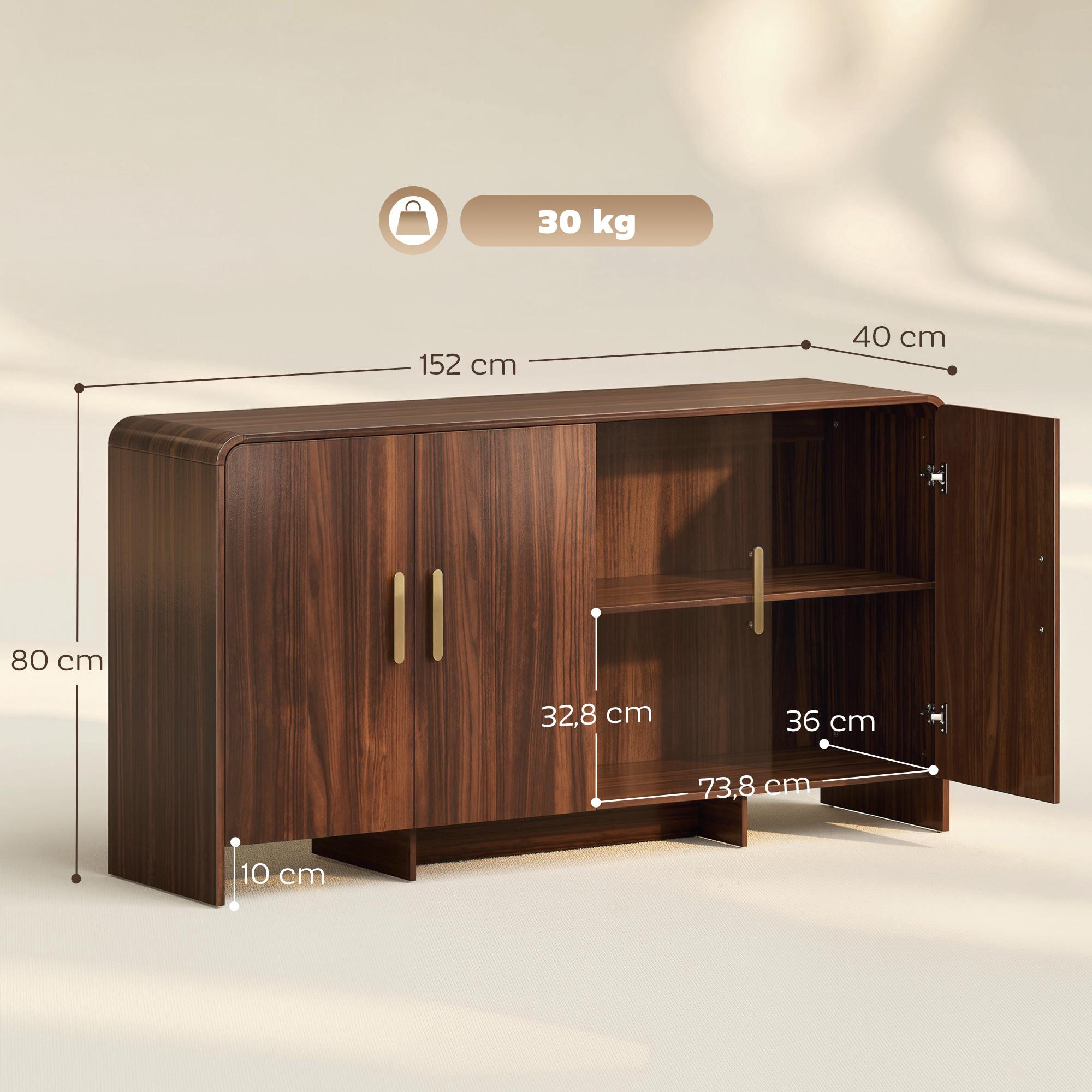 Sideboard Buffet 152 cm, Soft-Close Doors, Walnut Finish