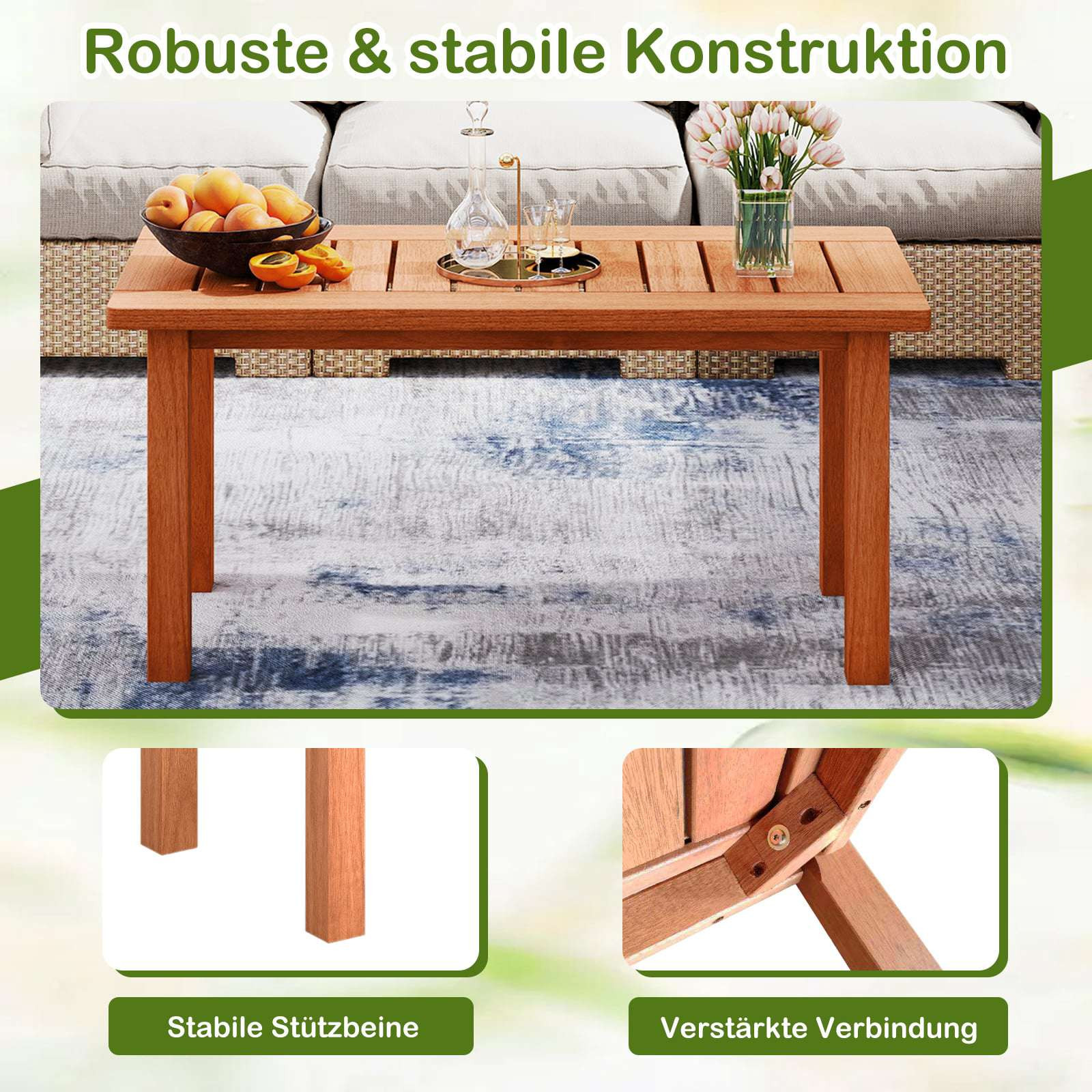 Mesa de centro retangular de madeira com tampo ripado, 90x45x43,5cm