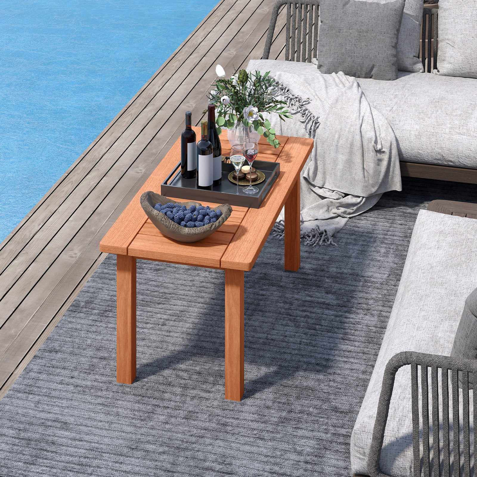 Mesa de centro rectangular de madera con tablero de listones, 90x45...