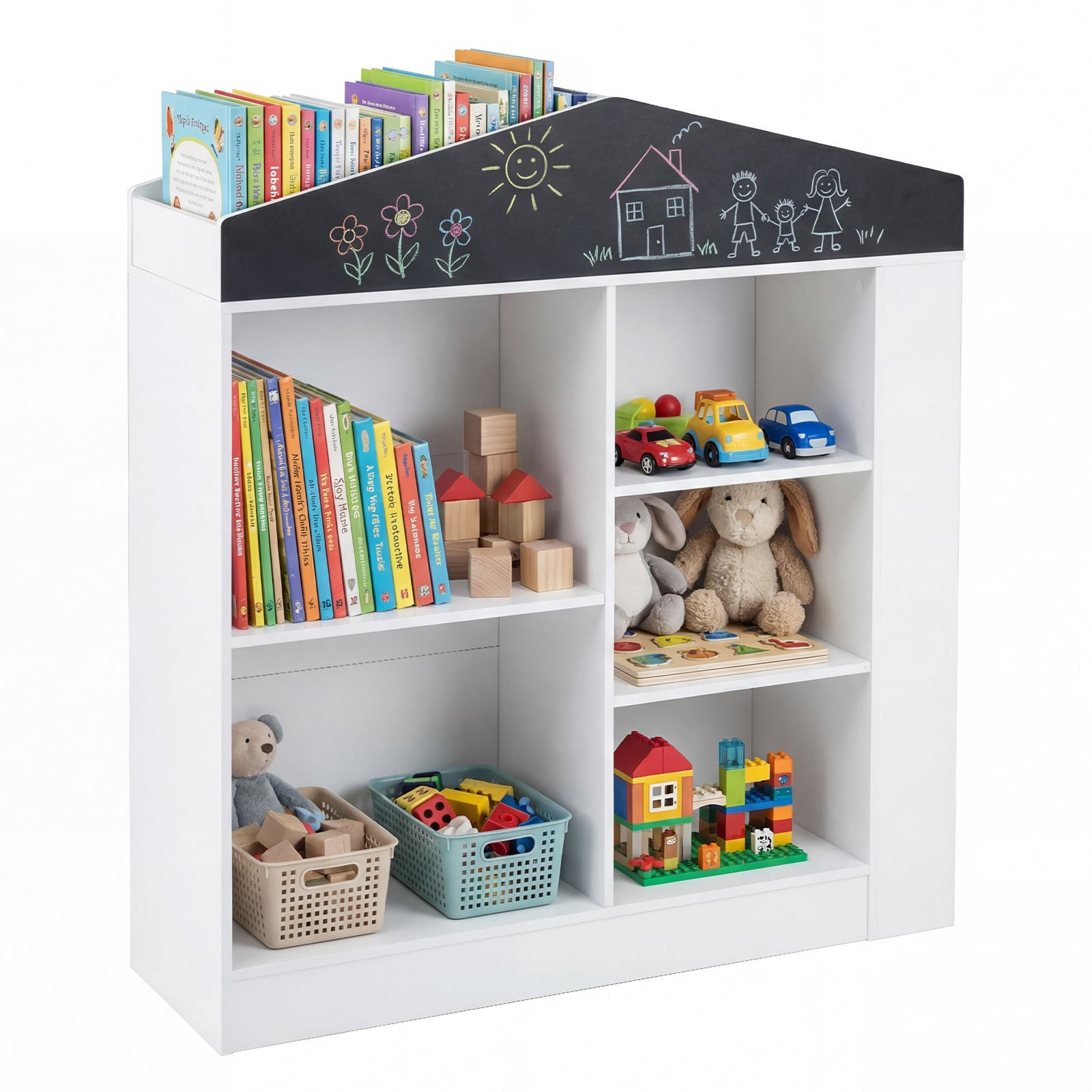 Libreria per bambini con lavagna e 11 scomparti