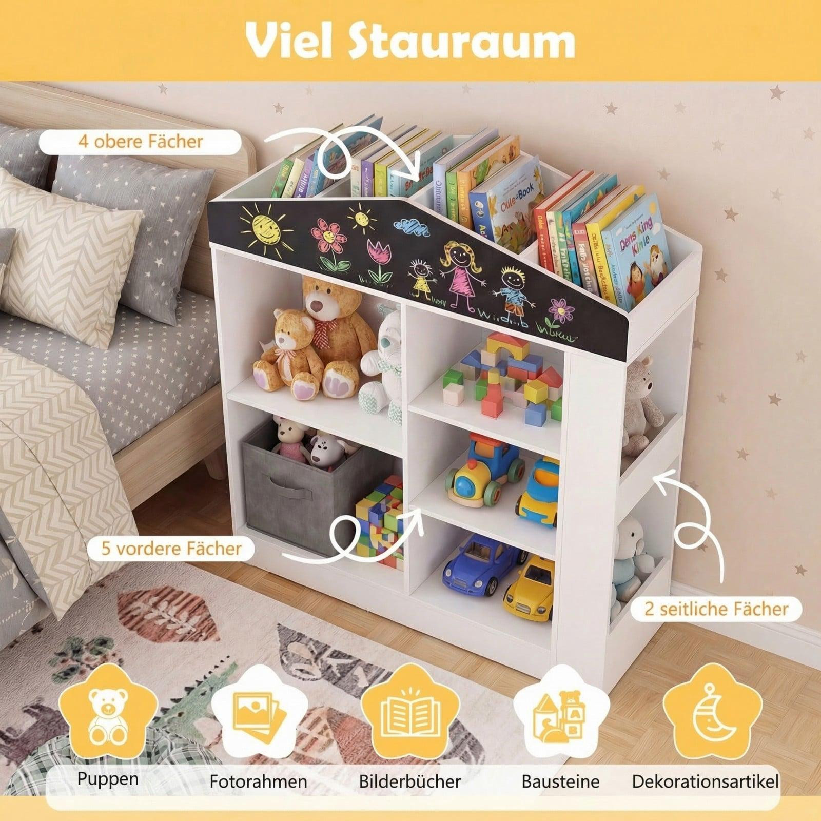 Libreria per bambini con lavagna e 11 scomparti