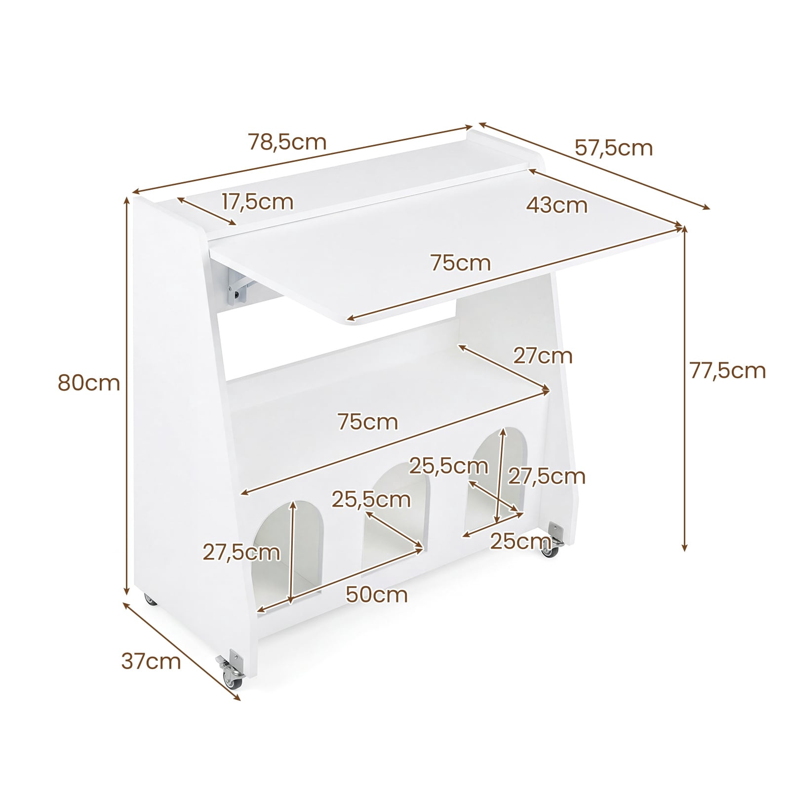 Standing Desk with Wheels, Foldable Top, Space-Saving, White