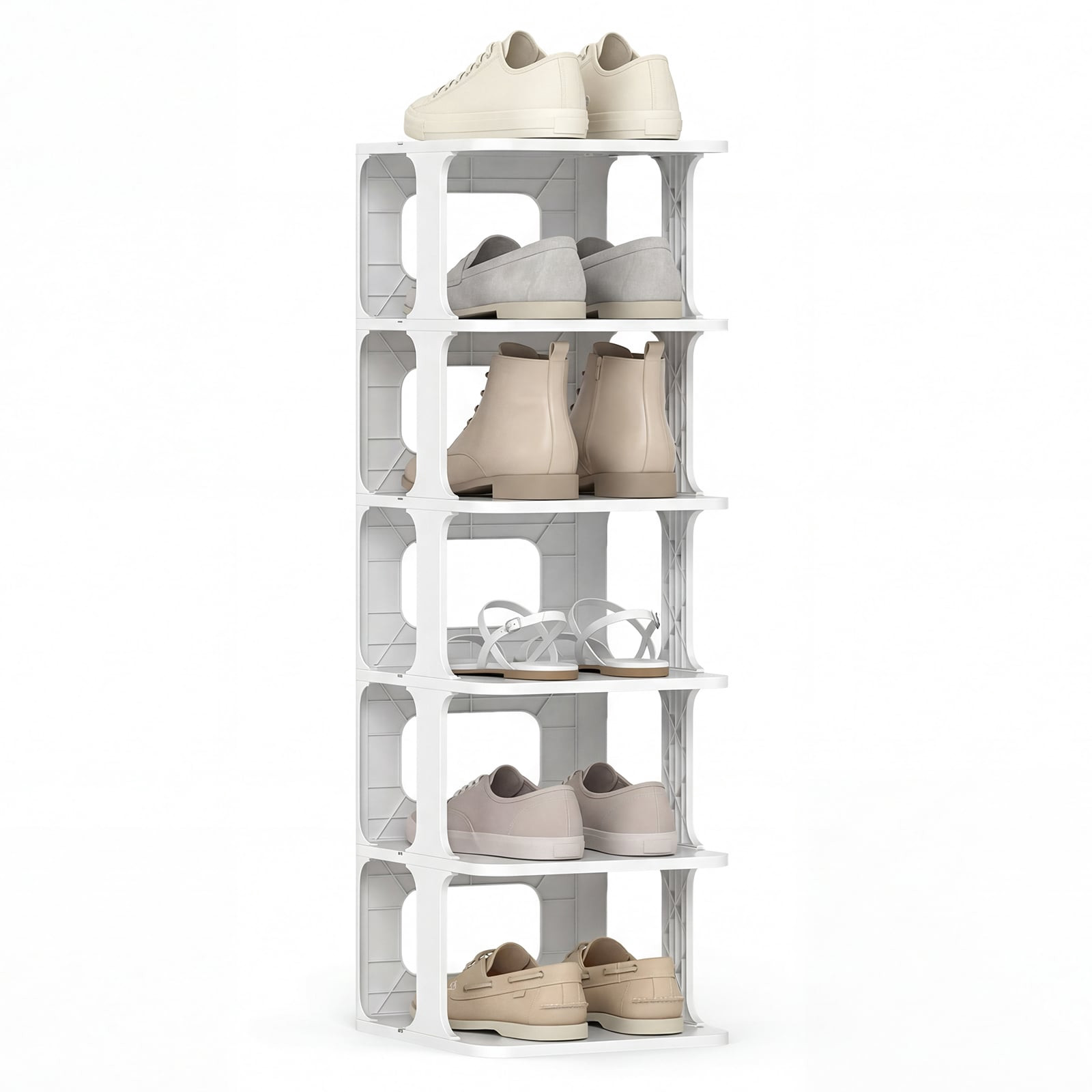 Stackable 6-Tier Shoe Rack, Vertical Organizer, White